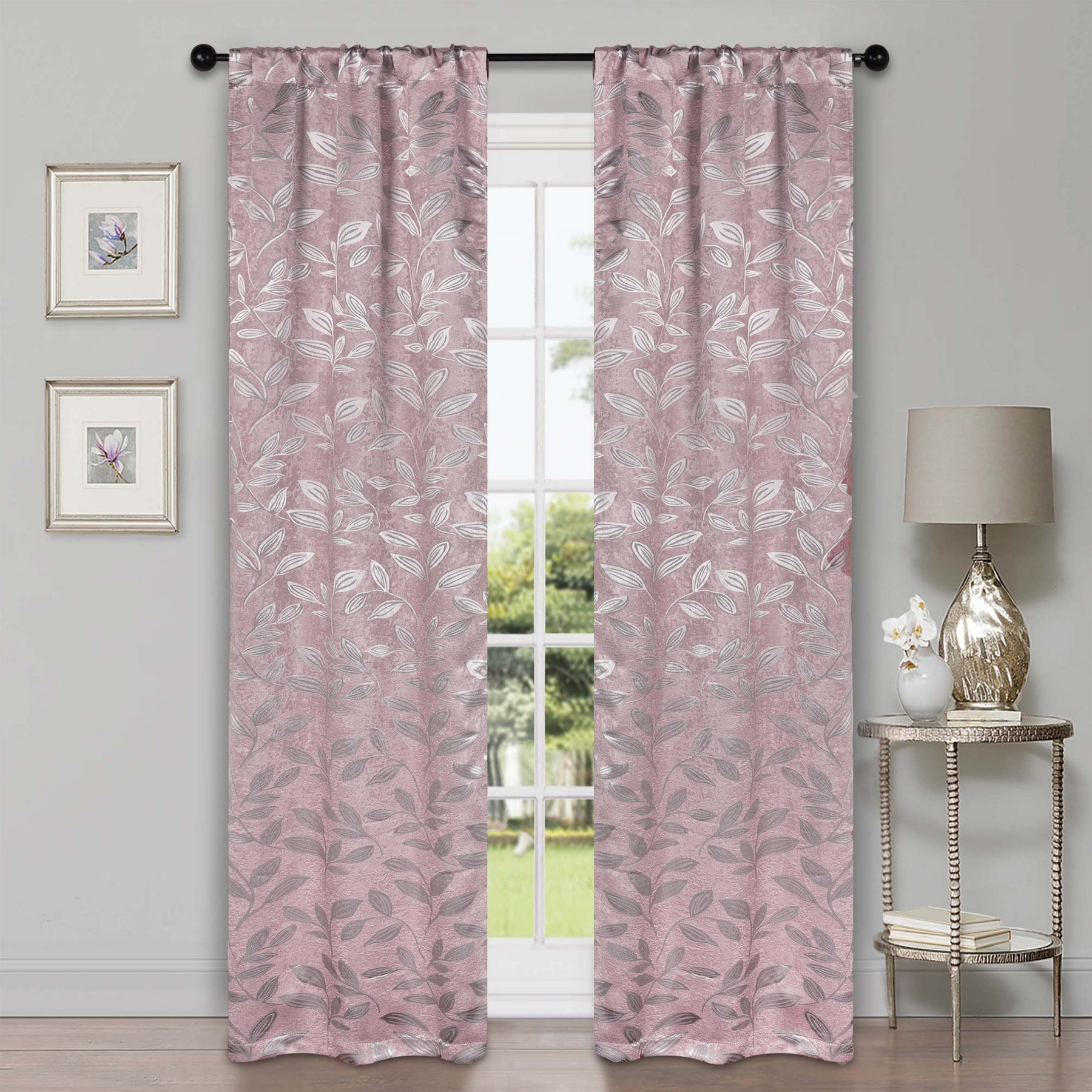 Leaves Room Darkening Washable Blackout Curtain Panels, Set of 2