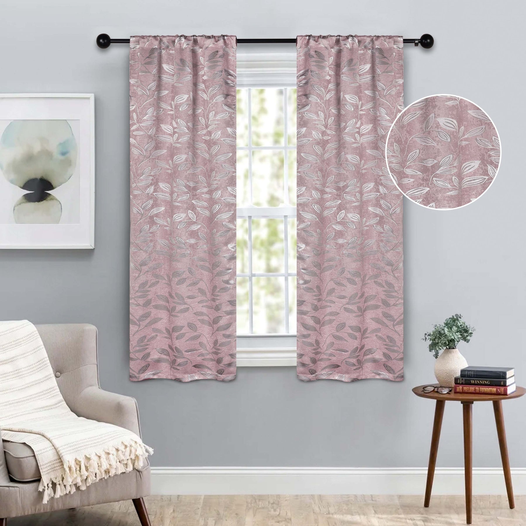 Leaves Room Darkening Washable Blackout Curtain Panels, Set of 2