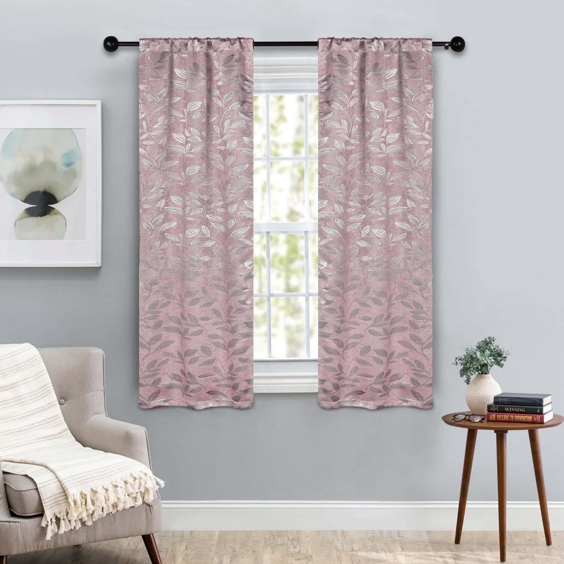 Leaves Room Darkening Washable Blackout Curtain Panels, Set of 2