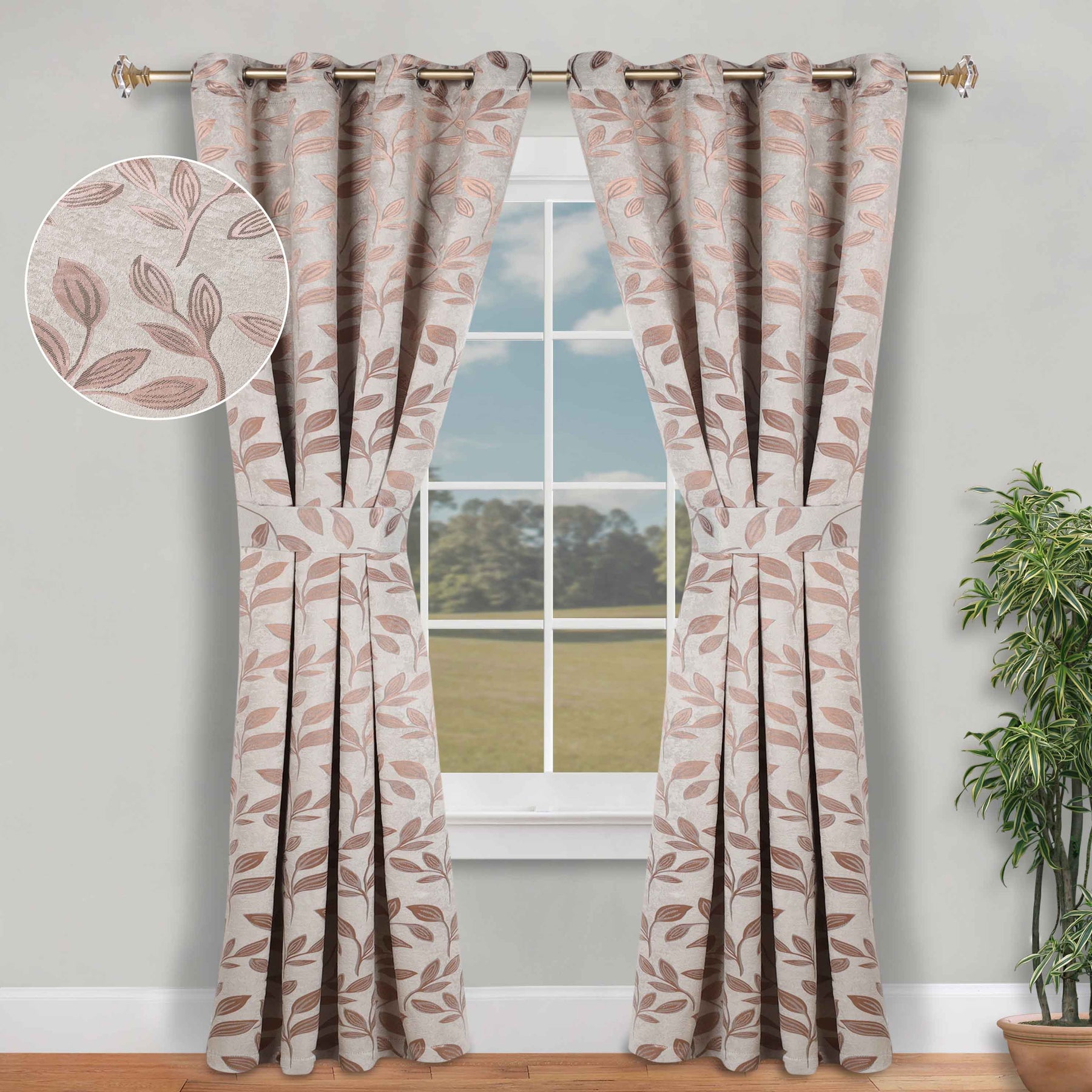 Leaves Room Darkening Washable Blackout Curtain Panels, Set of 2
