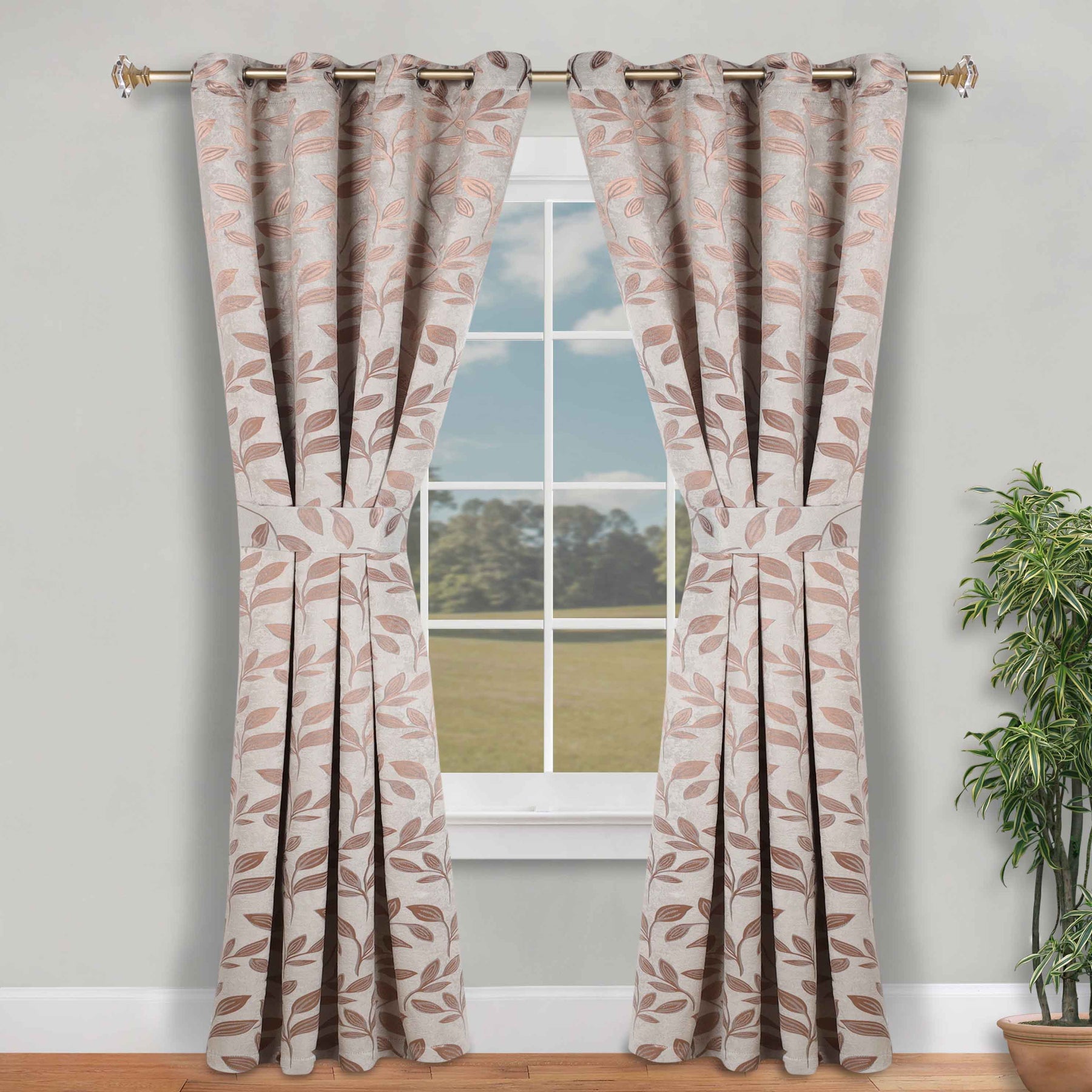 Leaves Room Darkening Washable Blackout Curtain Panels, Set of 2