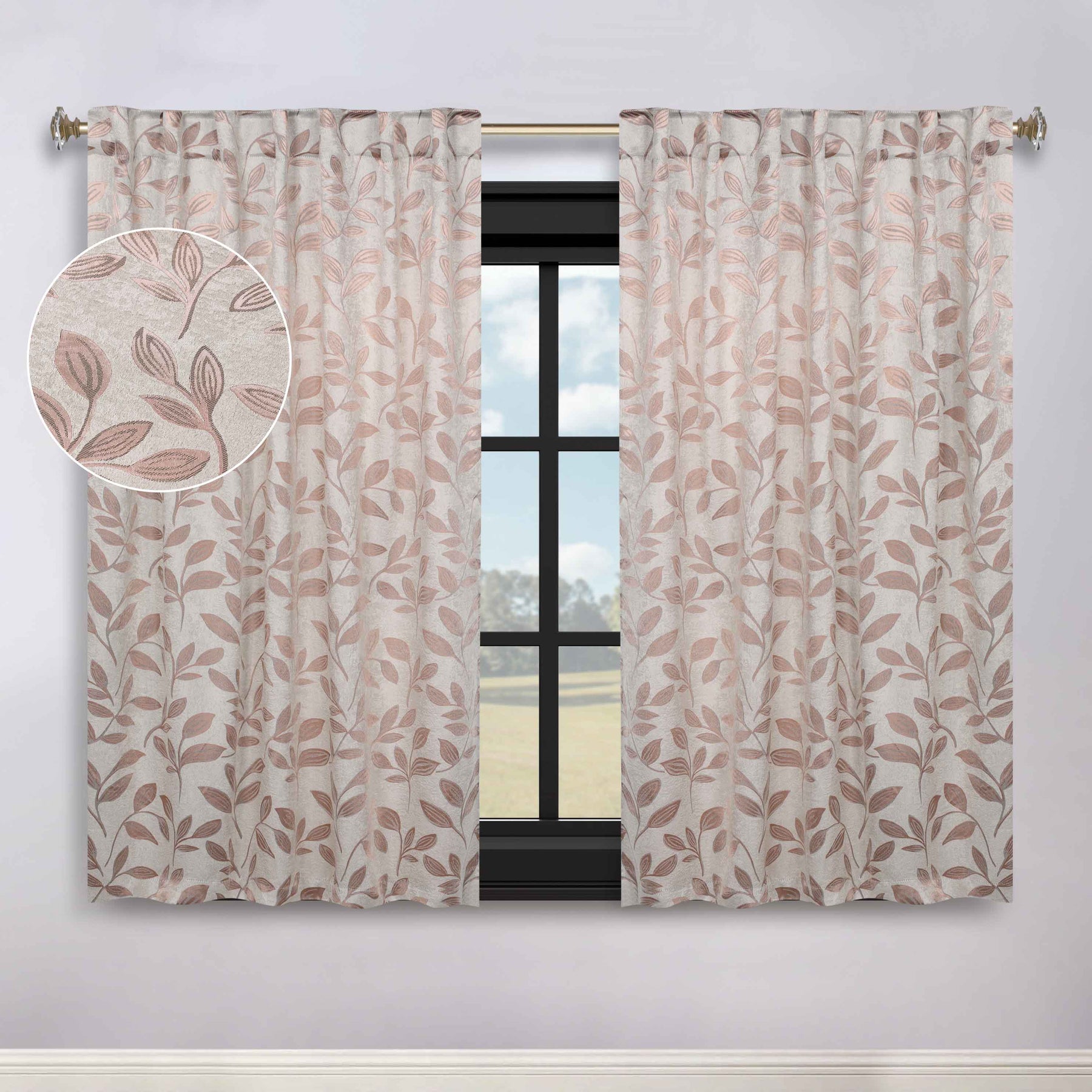 Leaves Room Darkening Back Tabs Blackout Curtain Panels, Set of 2