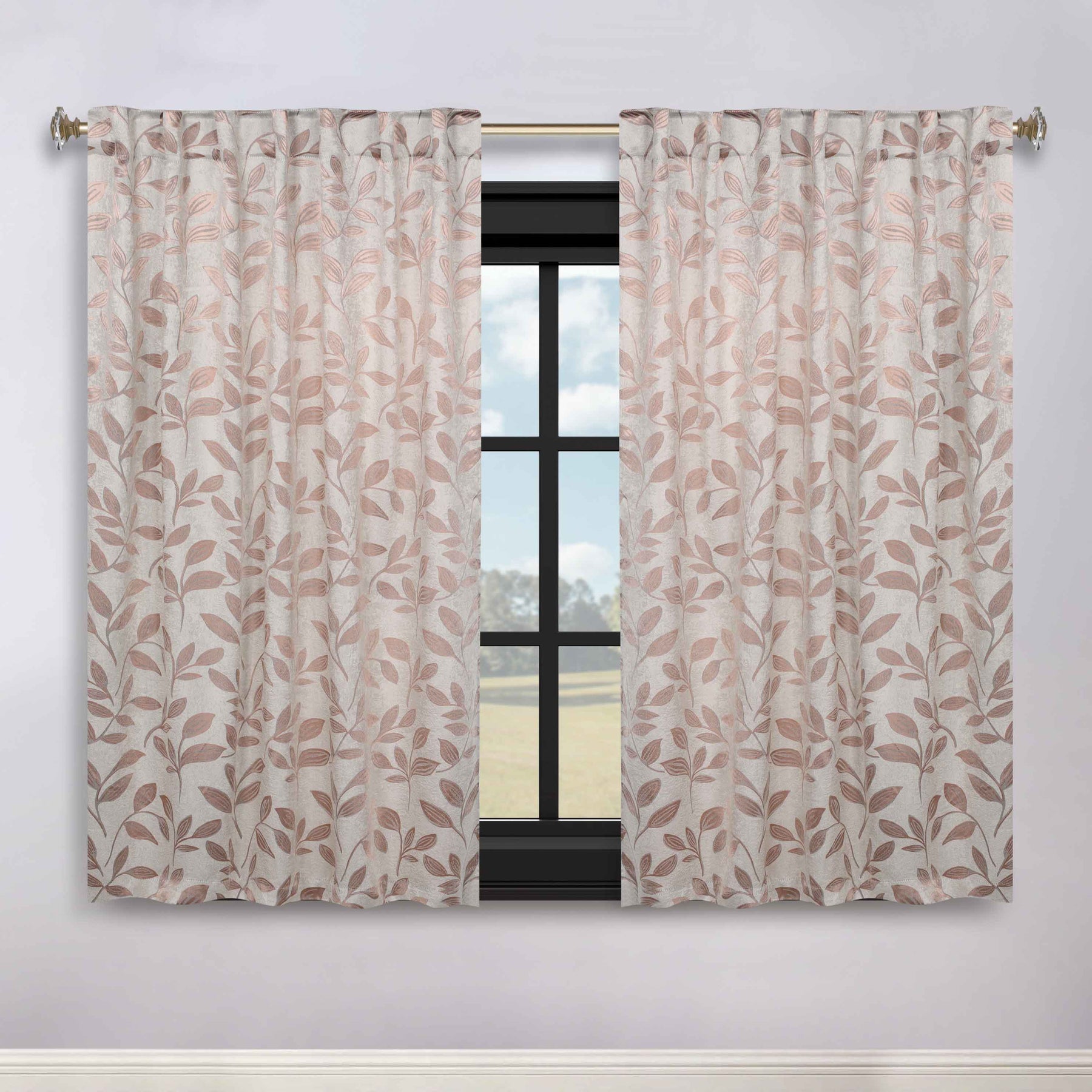 Leaves Room Darkening Back Tabs Blackout Curtain Panels, Set of 2