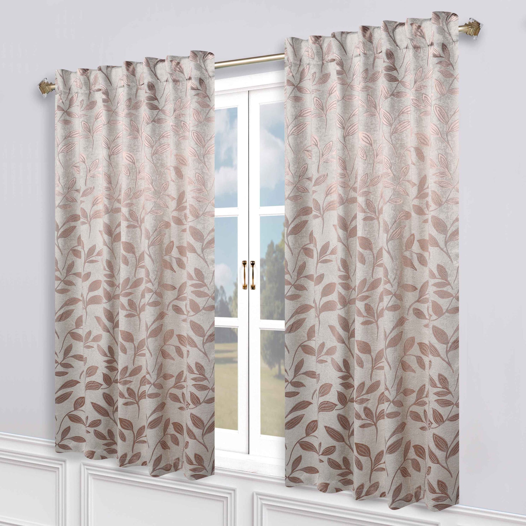 Leaves Room Darkening Back Tabs Blackout Curtain Panels, Set of 2