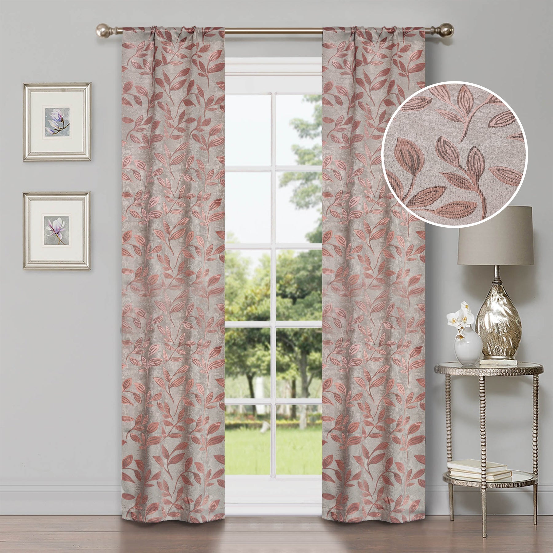 Leaves Room Darkening Washable Blackout Curtain Panels, Set of 2