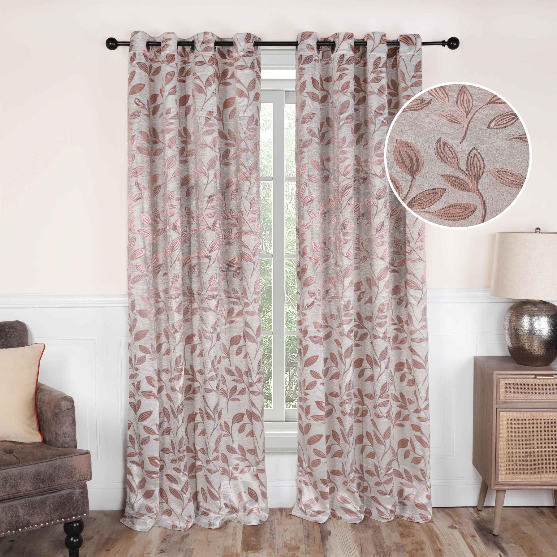 Leaves Machine Washable Room Darkening Blackout Curtains 4 Pieces