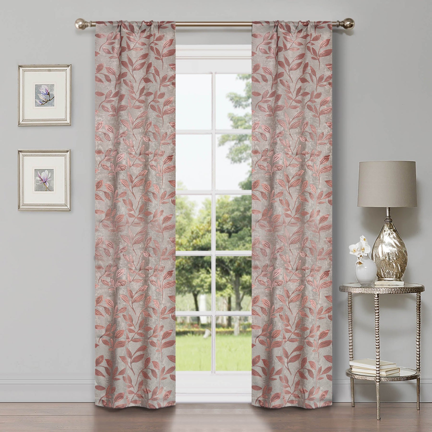 Leaves Room Darkening Washable Blackout Curtain Panels, Set of 2