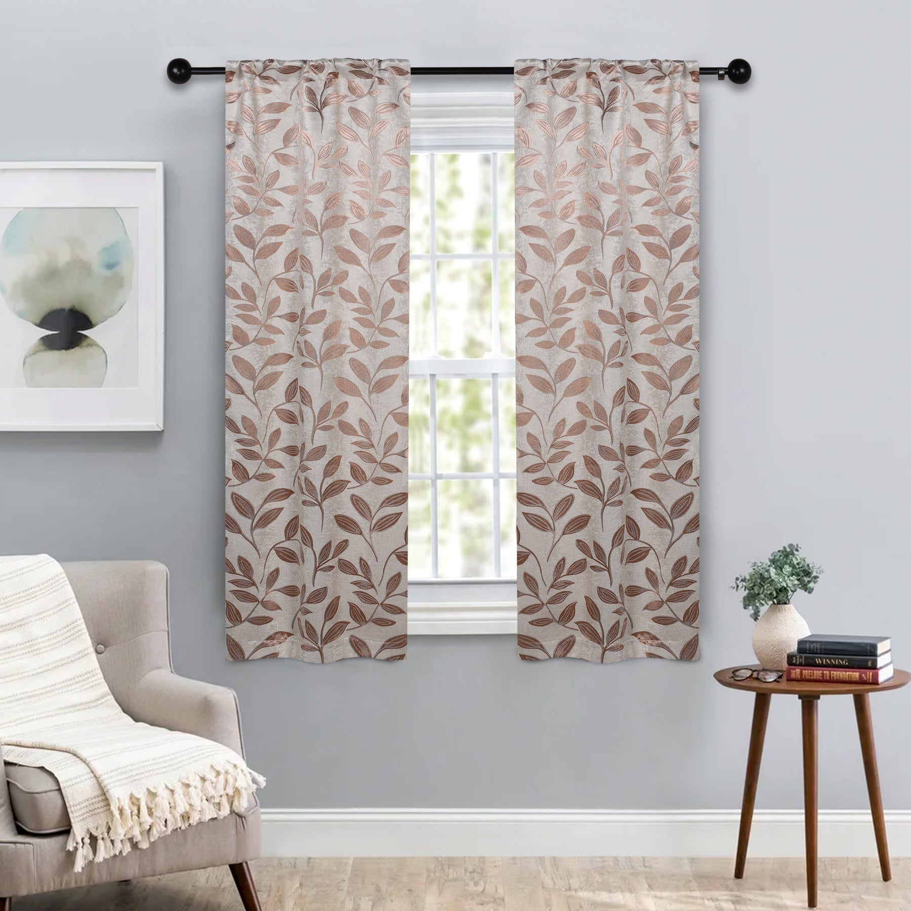 Leaves Room Darkening Washable Blackout Curtain Panels, Set of 2