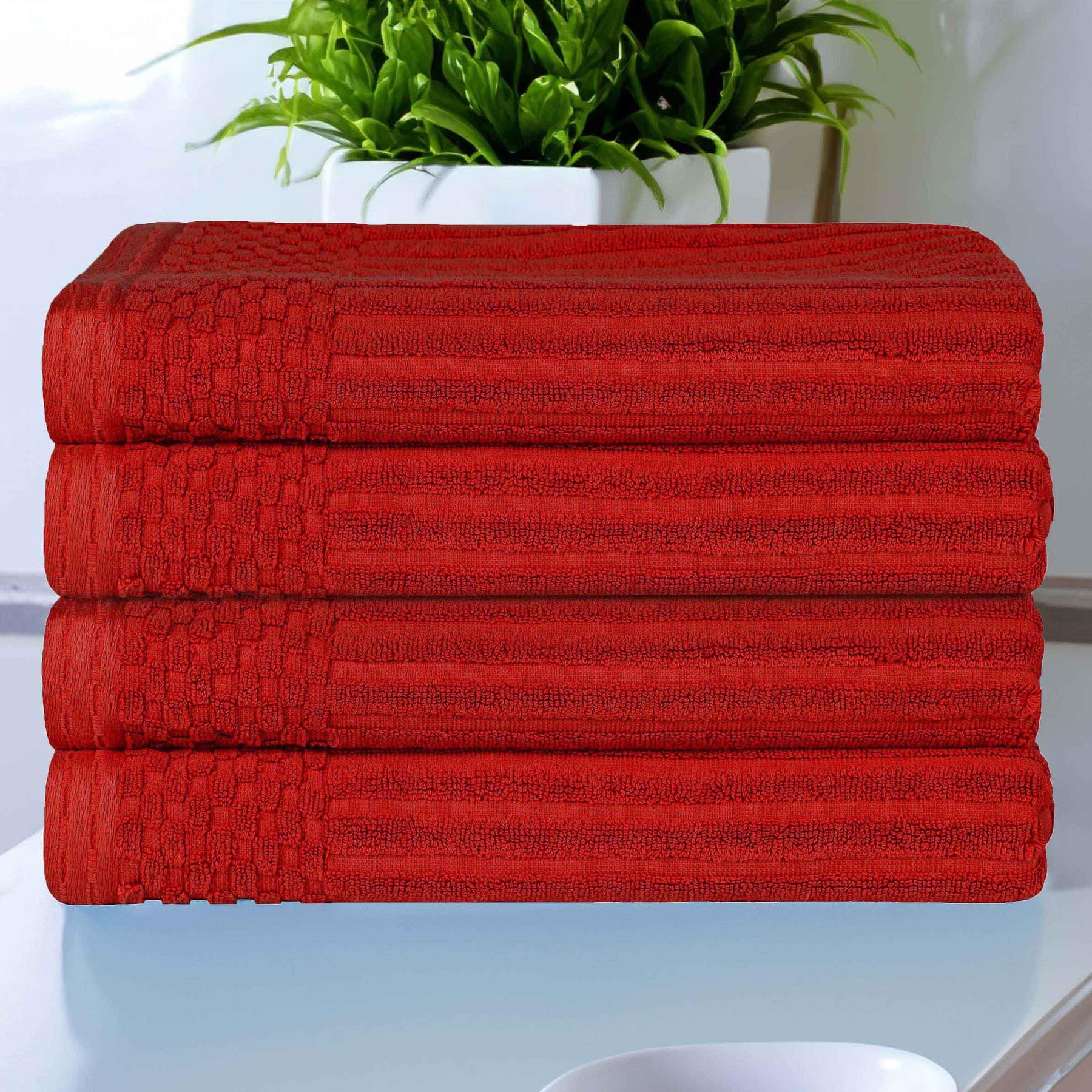 Soho Ribbed Cotton Absorbent Bath Towel Set of 4