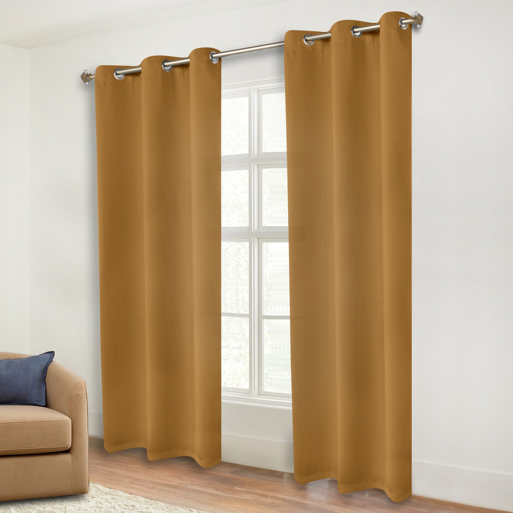 Classic Modern Solid Room Darkening Blackout Curtain Panels, Set of 2