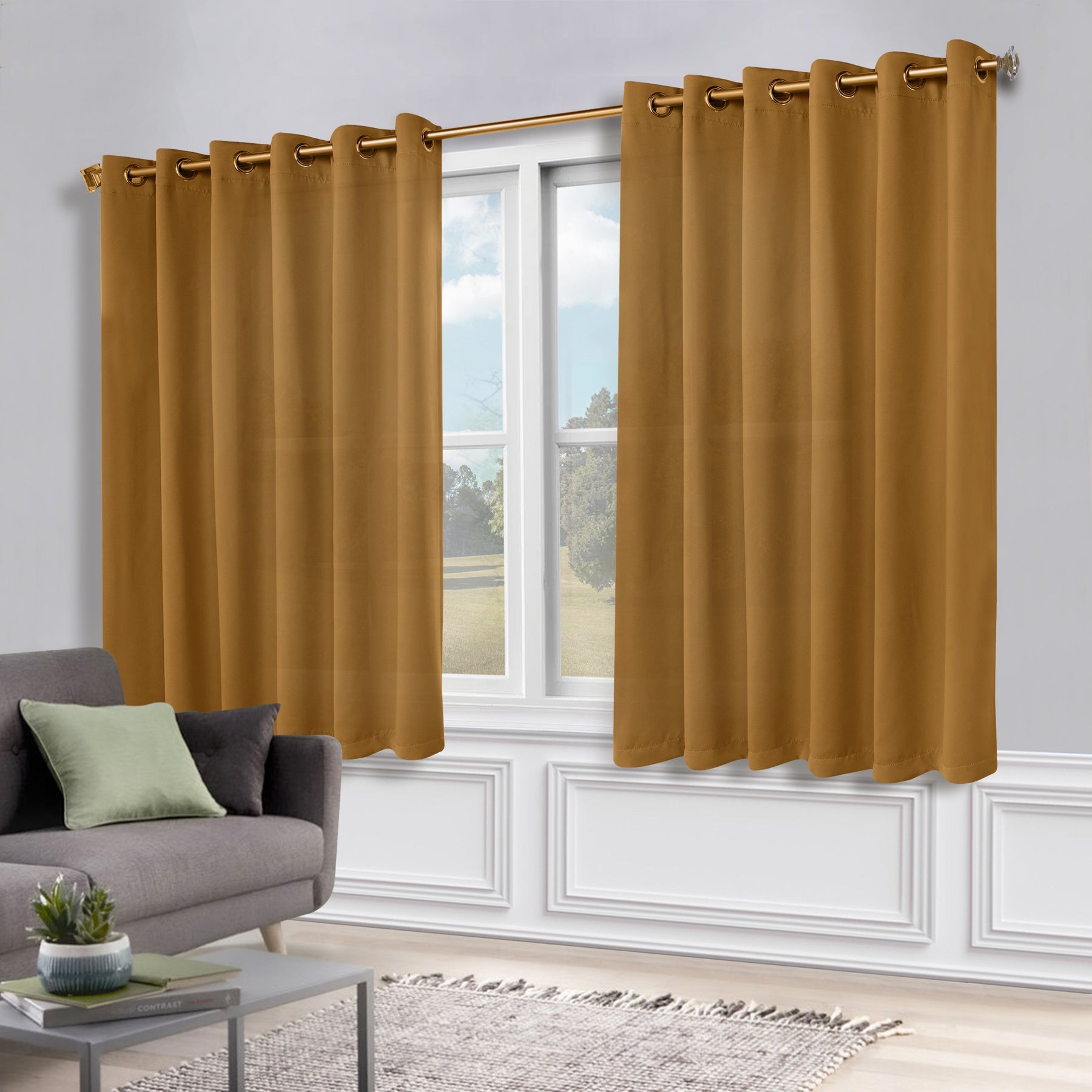 Classic Modern Solid Room Darkening Blackout Curtain Panels, Set of 2