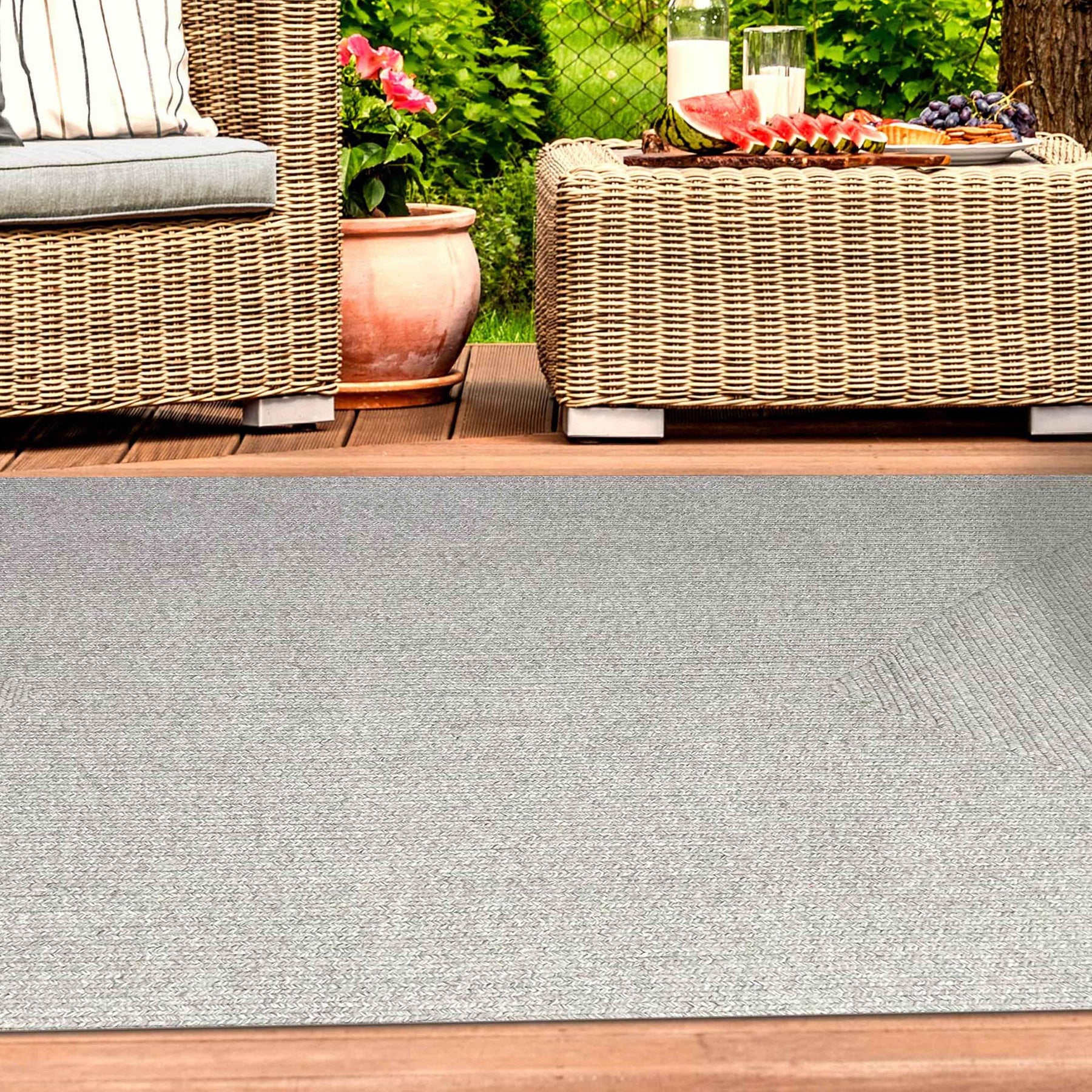 Bohemian Indoor Outdoor Rugs Solid Rectangle Braided Area Rug