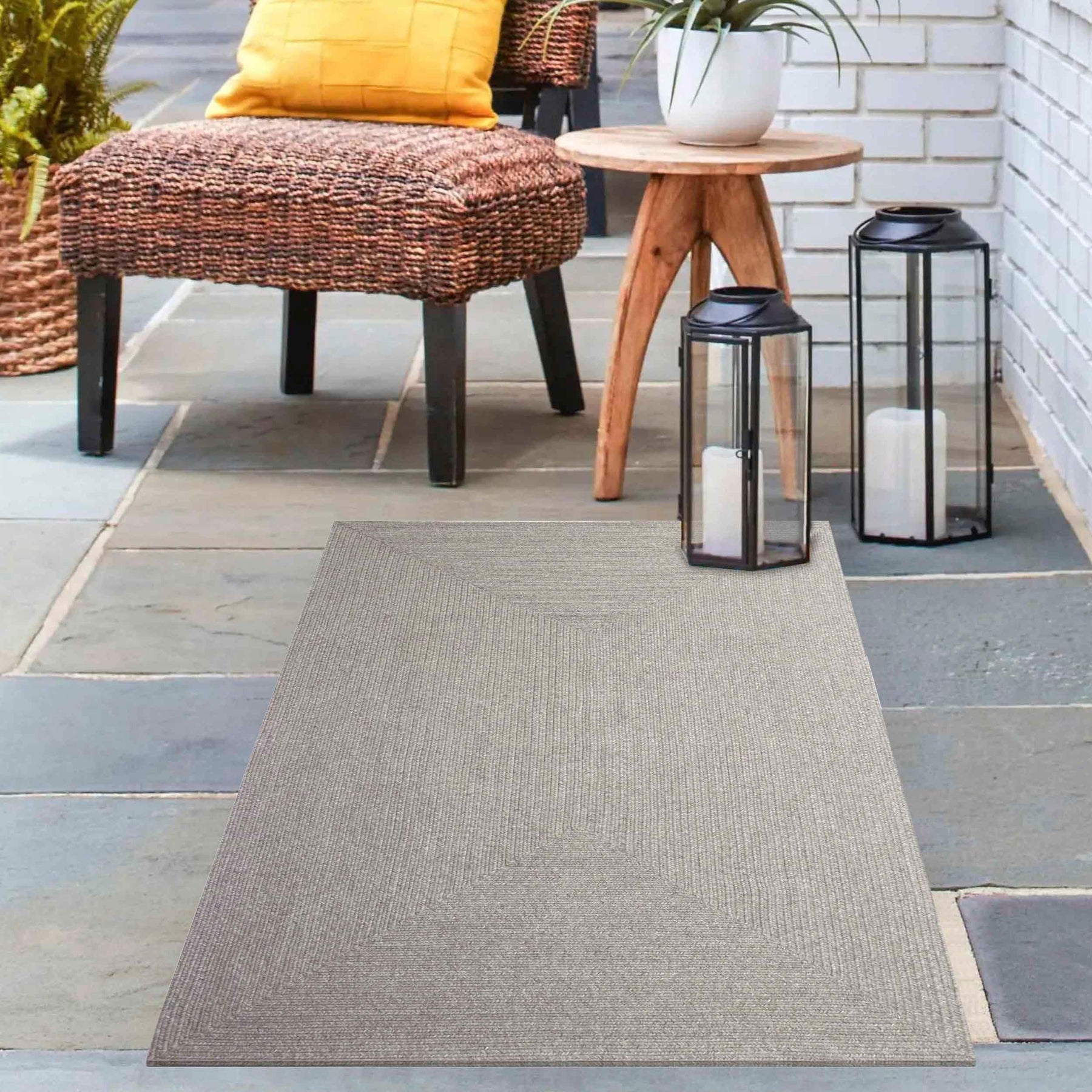 Bohemian Indoor Outdoor Rugs Solid Rectangle Braided Area Rug
