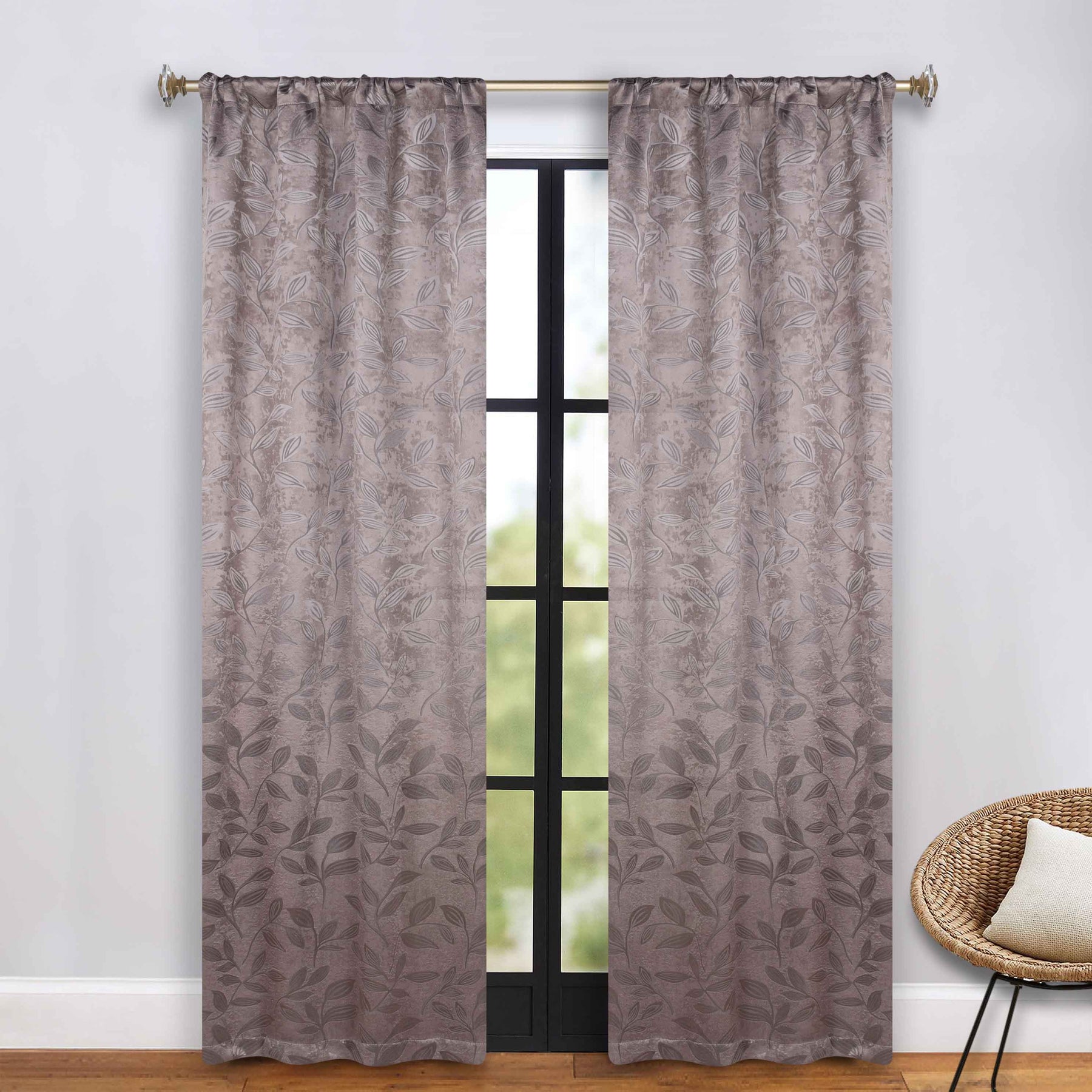 Leaves Room Darkening Washable Blackout Curtain Panels, Set of 2
