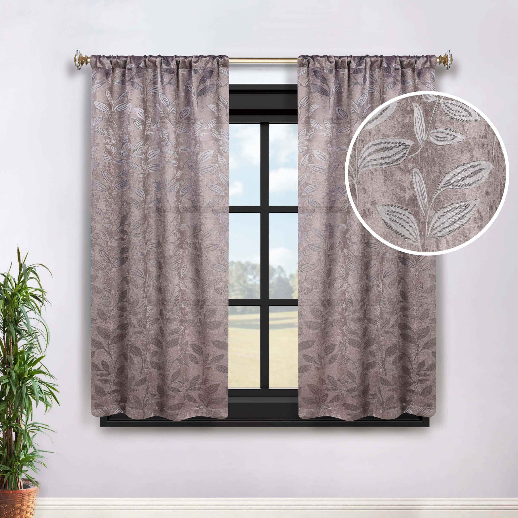 Leaves Room Darkening Washable Blackout Curtain Panels, Set of 2