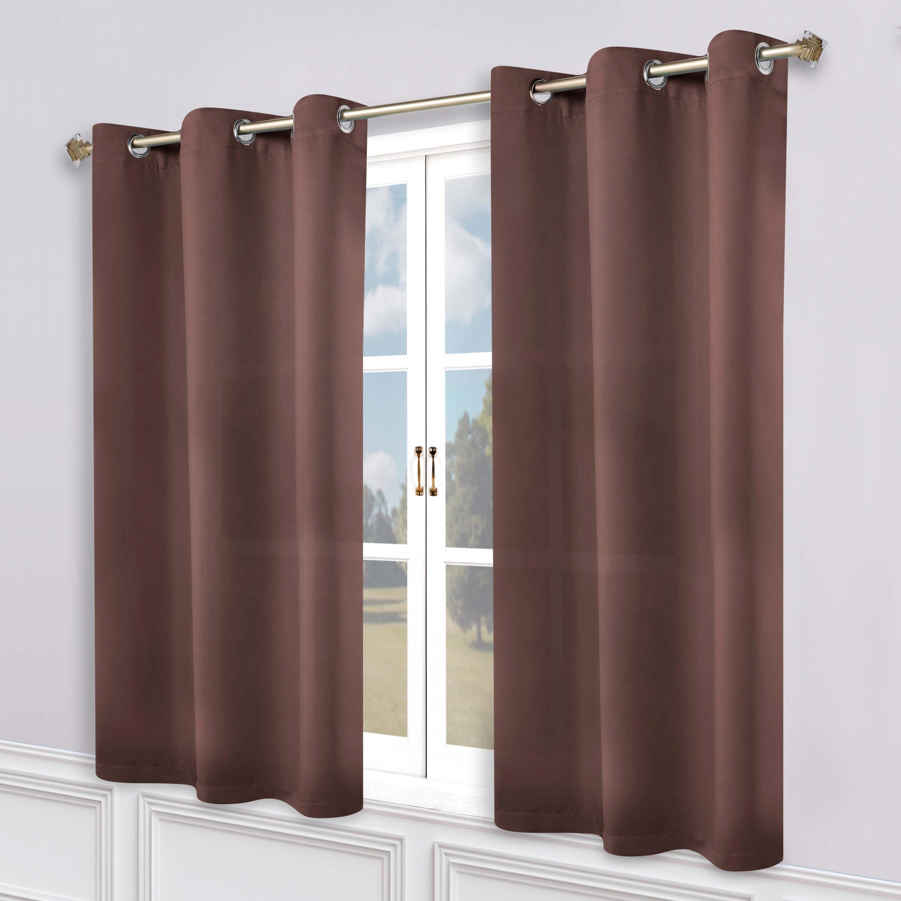 Classic Modern Solid Room Darkening Blackout Curtain Panels, Set of 2