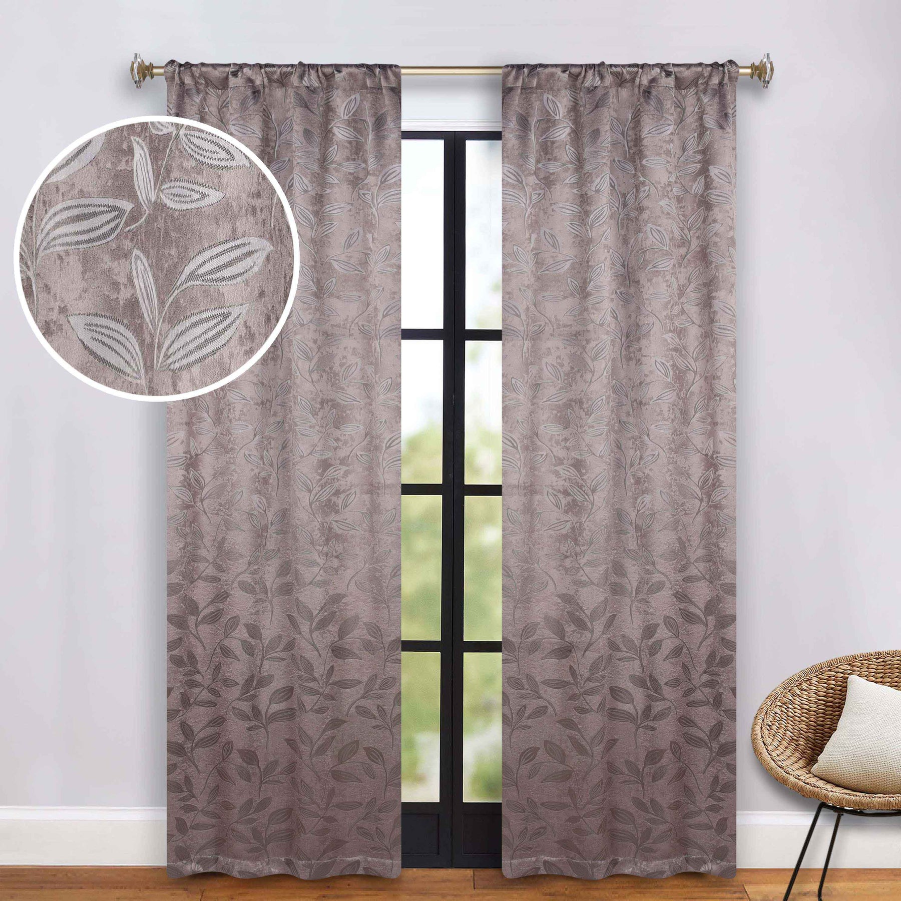 Leaves Room Darkening Washable Blackout Curtain Panels, Set of 2