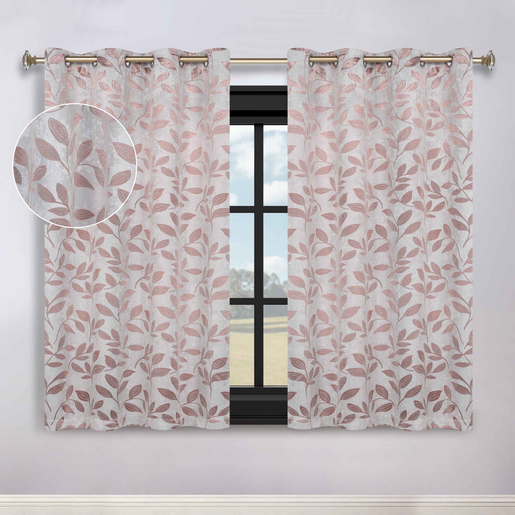 Leaves Room Darkening Washable Blackout Curtain Panels, Set of 2