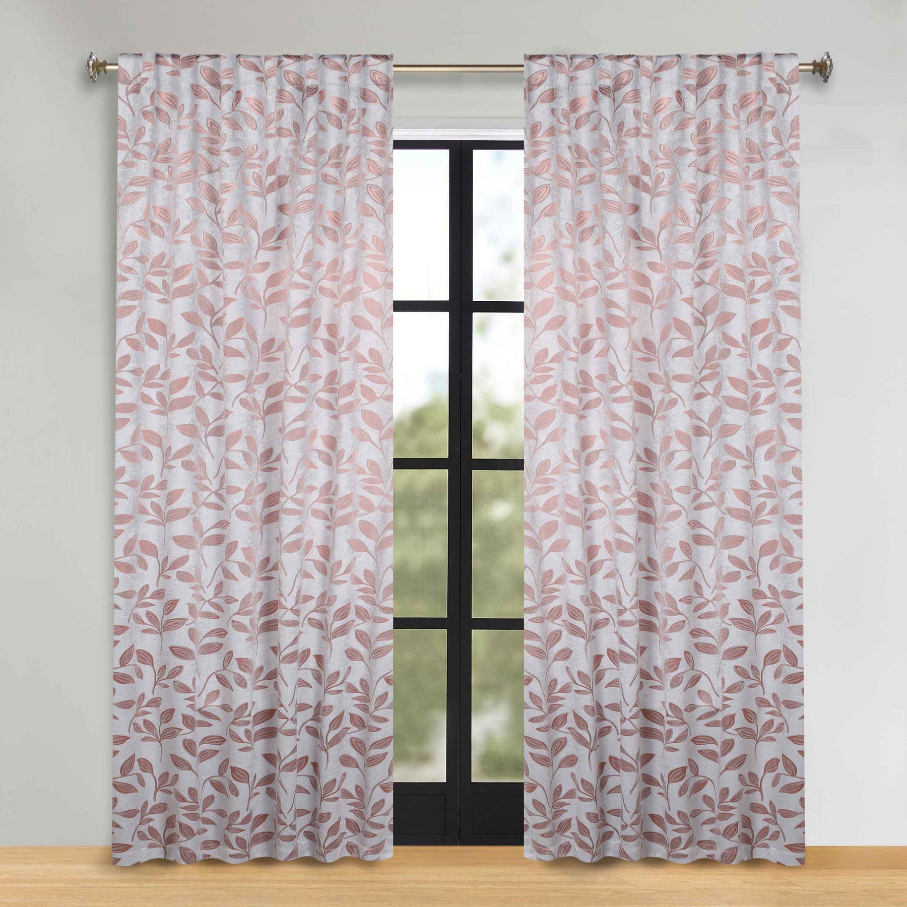 Leaves Room Darkening Back Tabs Blackout Curtain Panels, Set of 2