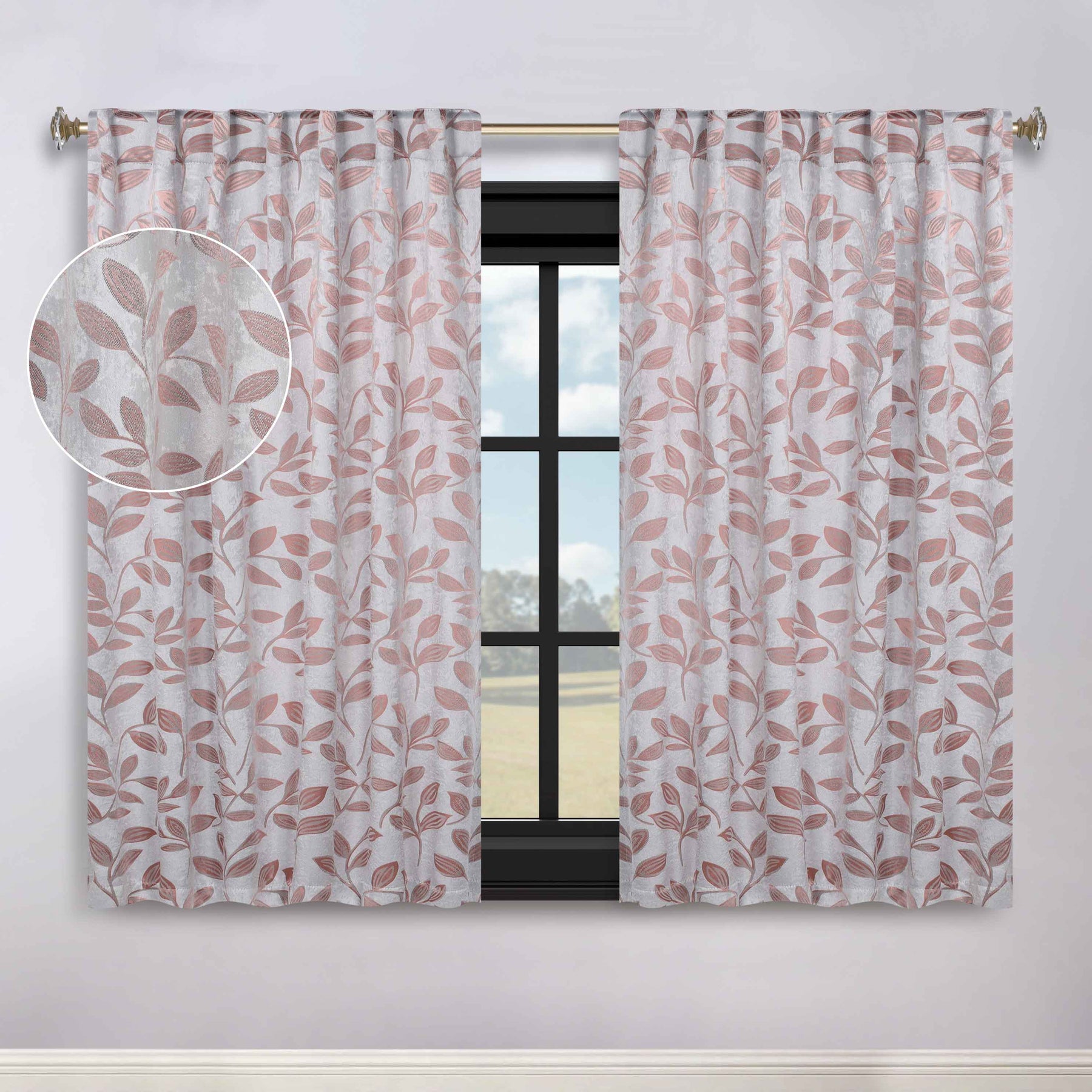 Leaves Room Darkening Back Tabs Blackout Curtain Panels, Set of 2