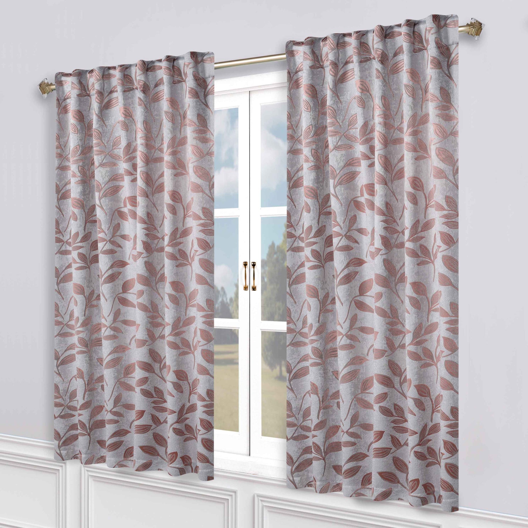 Leaves Room Darkening Back Tabs Blackout Curtain Panels, Set of 2