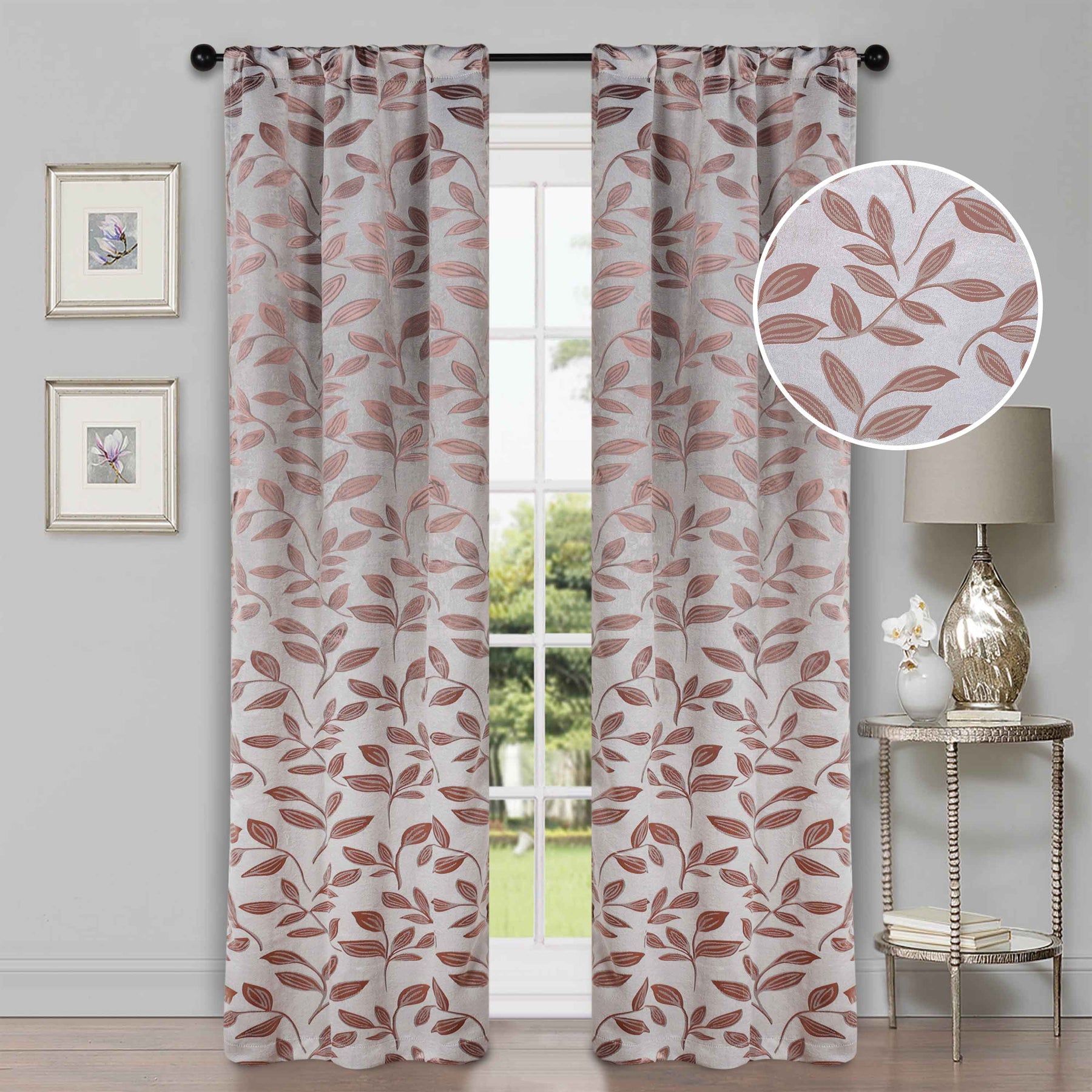 Leaves Room Darkening Washable Blackout Curtain Panels, Set of 2