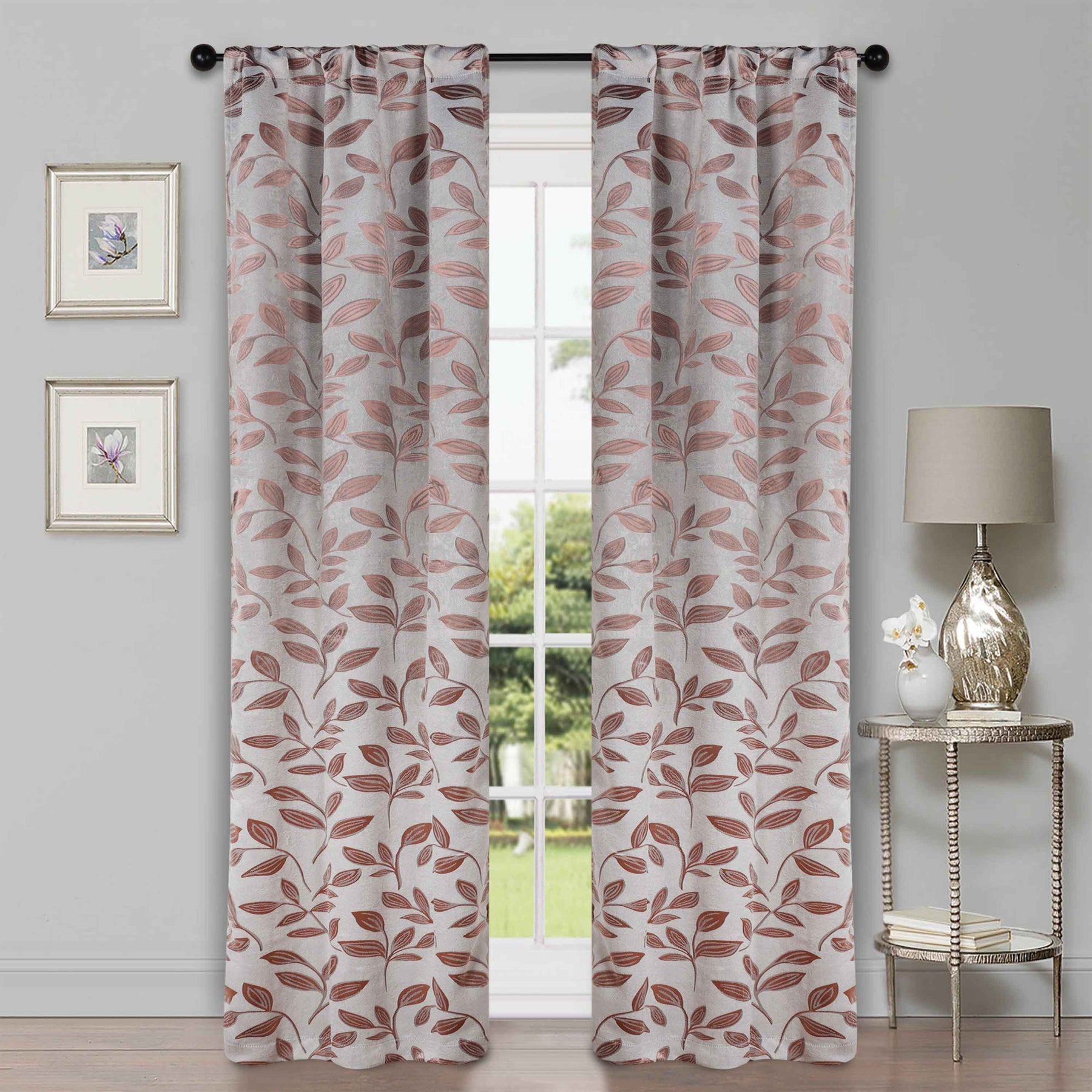 Leaves Room Darkening Washable Blackout Curtain Panels, Set of 2