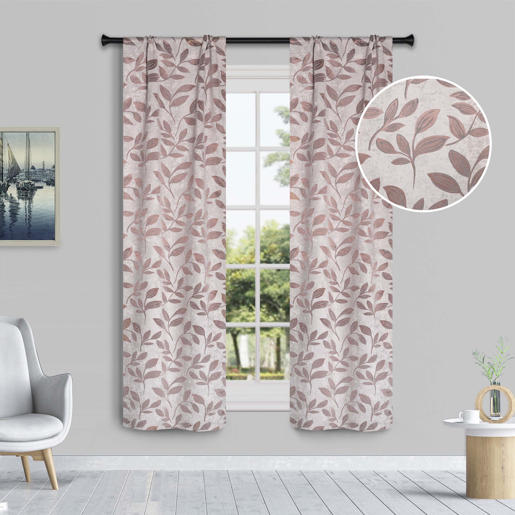 Leaves Room Darkening Washable Blackout Curtain Panels, Set of 2