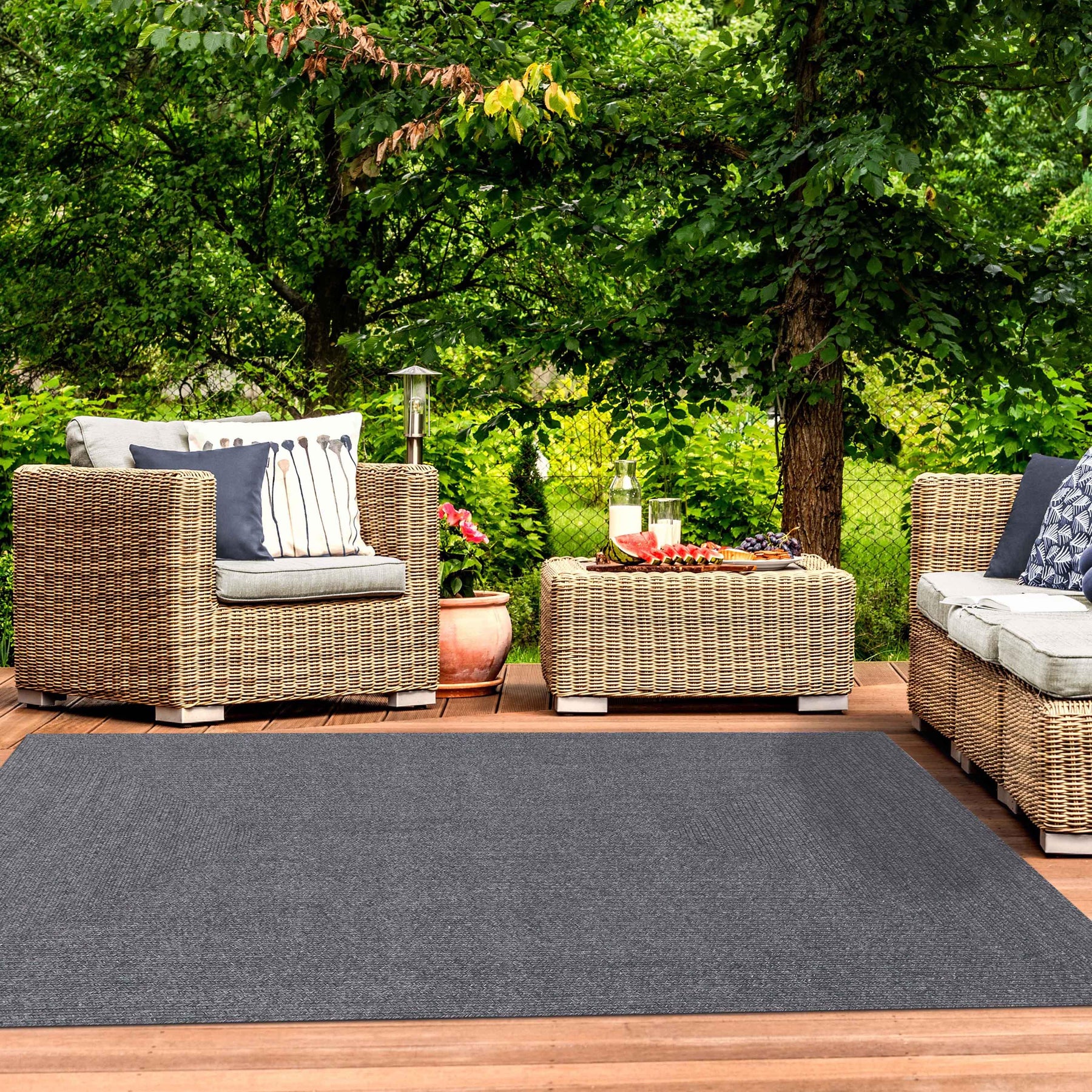 Bohemian Indoor Outdoor Rugs Solid Rectangle Braided Area Rug