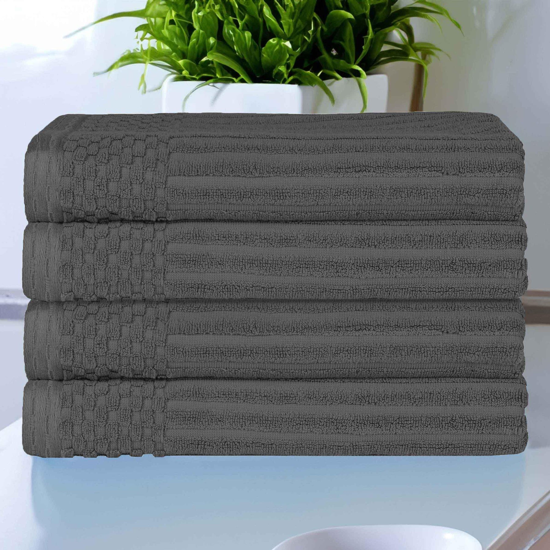 Soho Ribbed Cotton Absorbent Bath Towel Set of 4