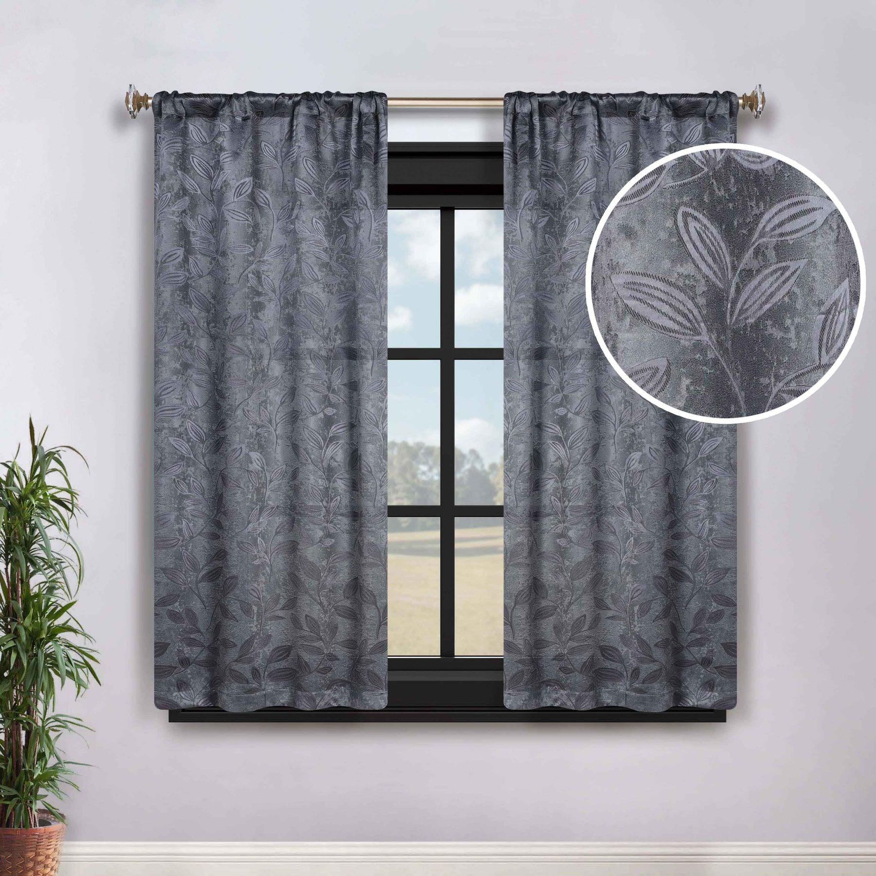 Leaves Room Darkening Washable Blackout Curtain Panels, Set of 2