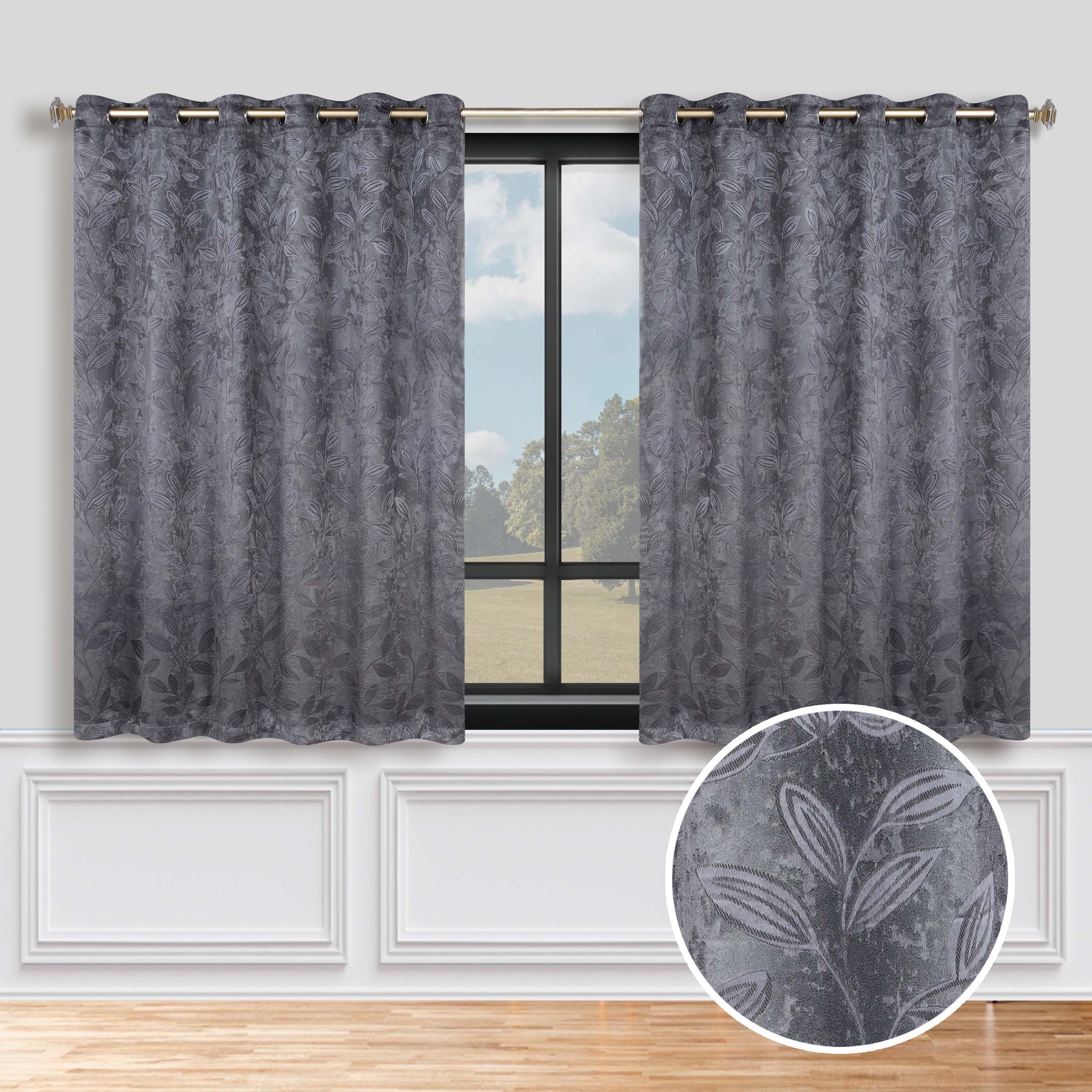 Leaves Room Darkening Grommet Blackout Curtain Panels, Set of 2