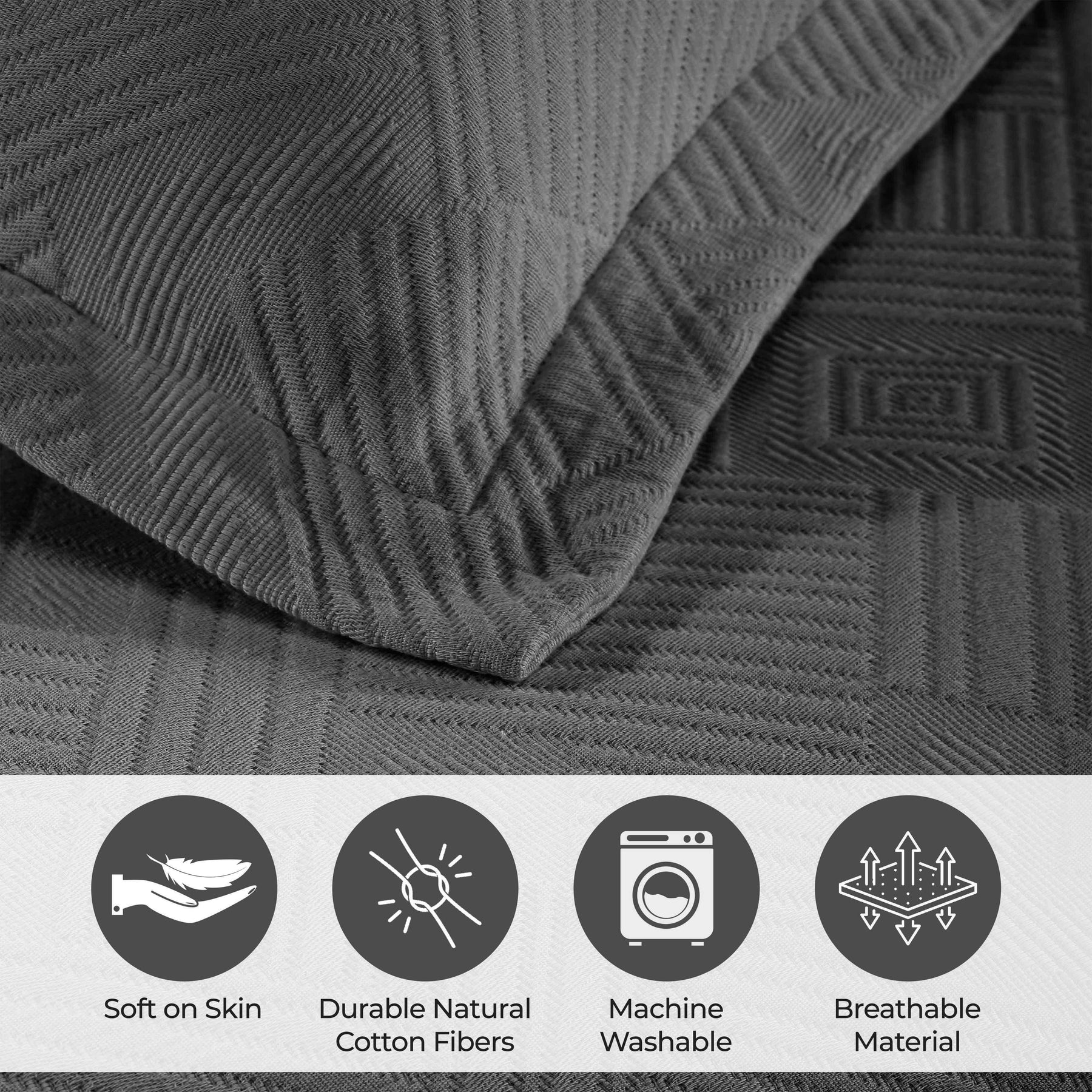 Cotton Jacquard Matelassé Scalloped Geometric Fret Bedspread Set