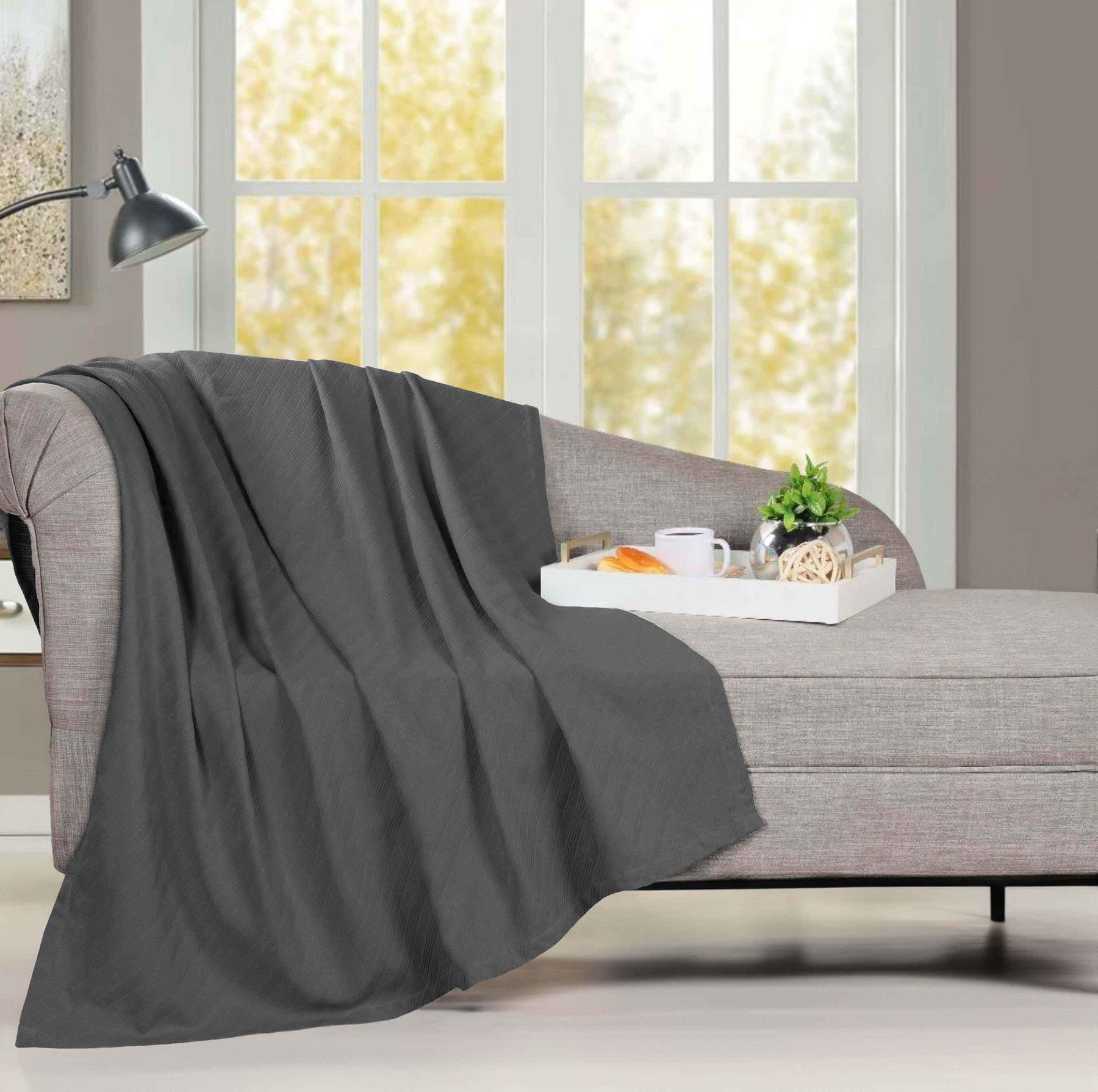 Milan Cotton Textured Jacquard Striped Lightweight Woven Blanket