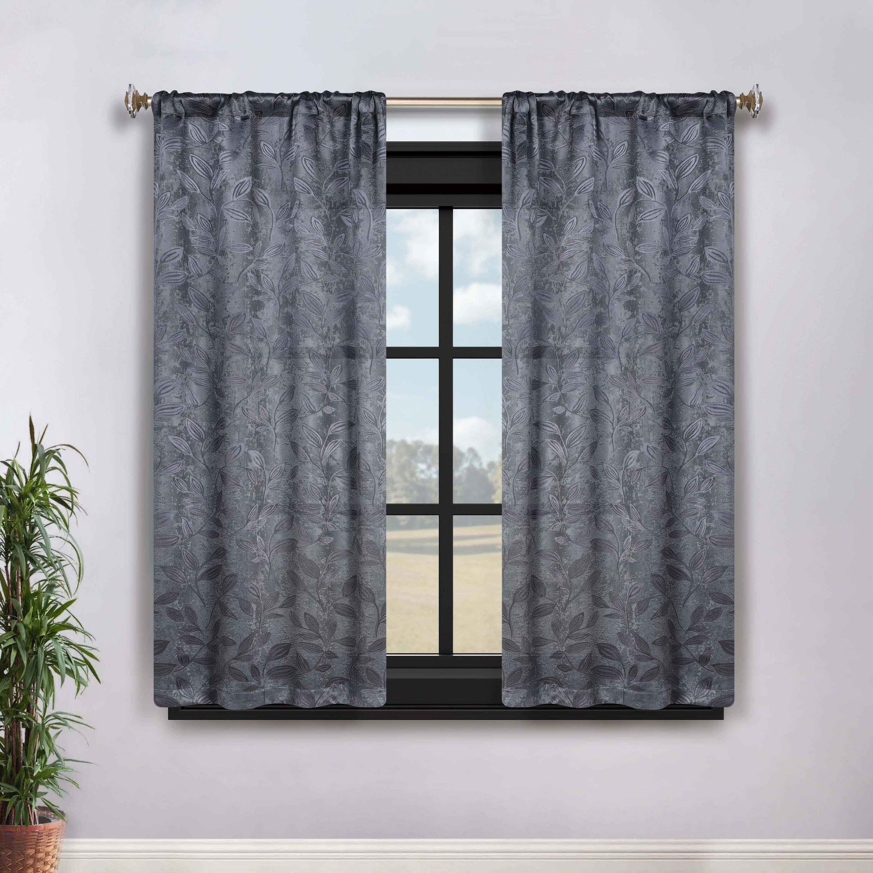 Leaves Room Darkening Washable Blackout Curtain Panels, Set of 2