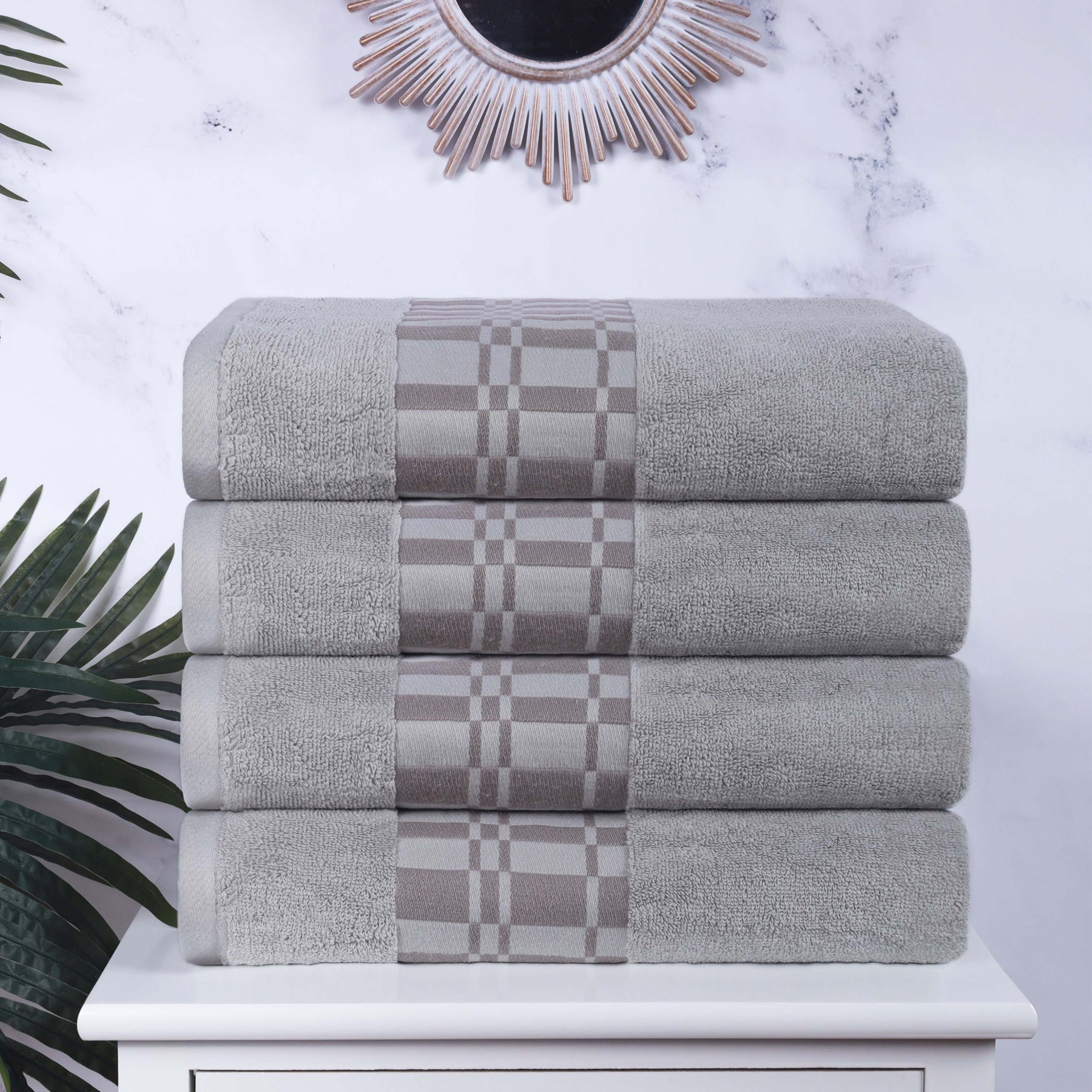 Larissa Cotton Geometric Border Bath Towel Set of 4
