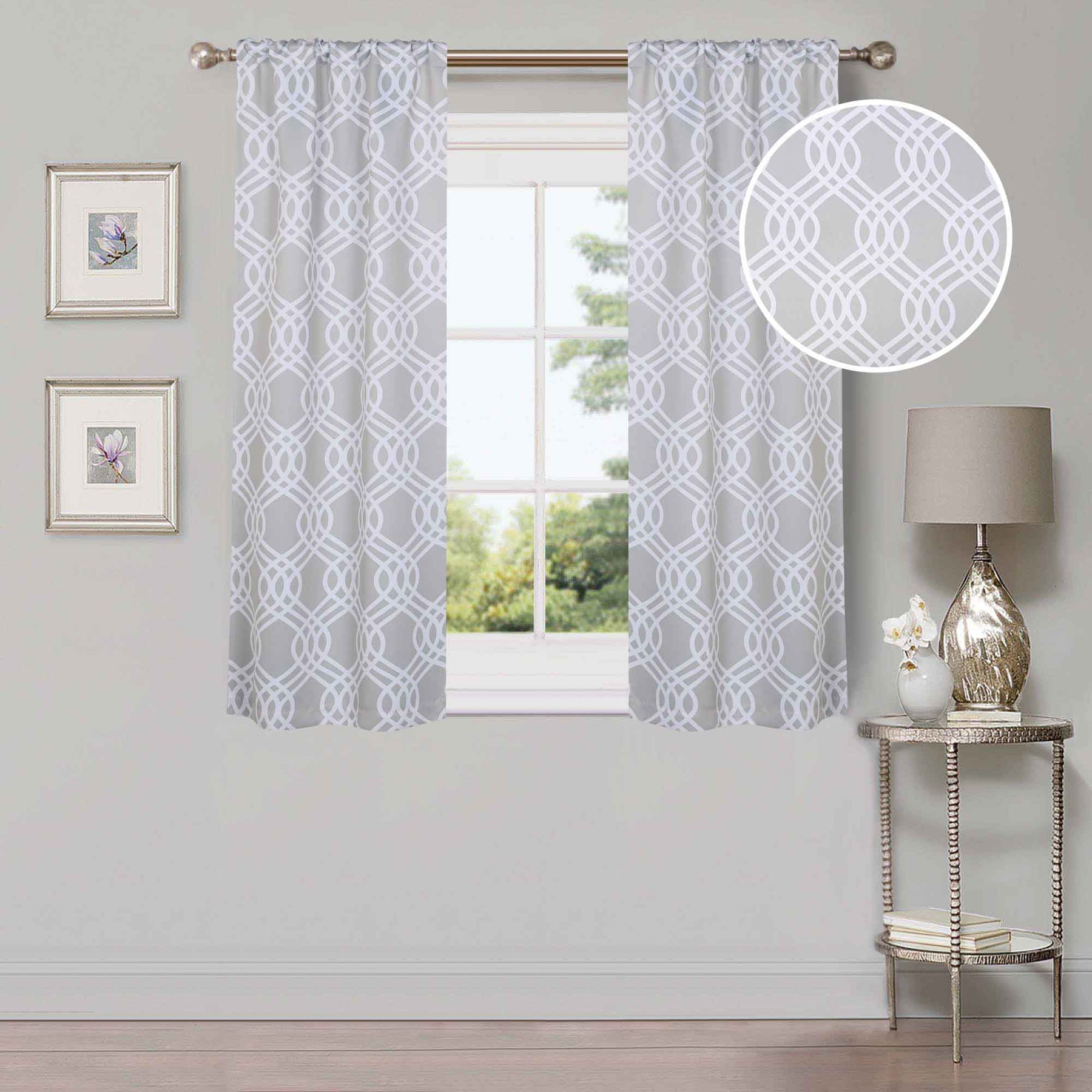 Ribbon Trellis Washable Room Darkening Blackout Curtains, Set of 2