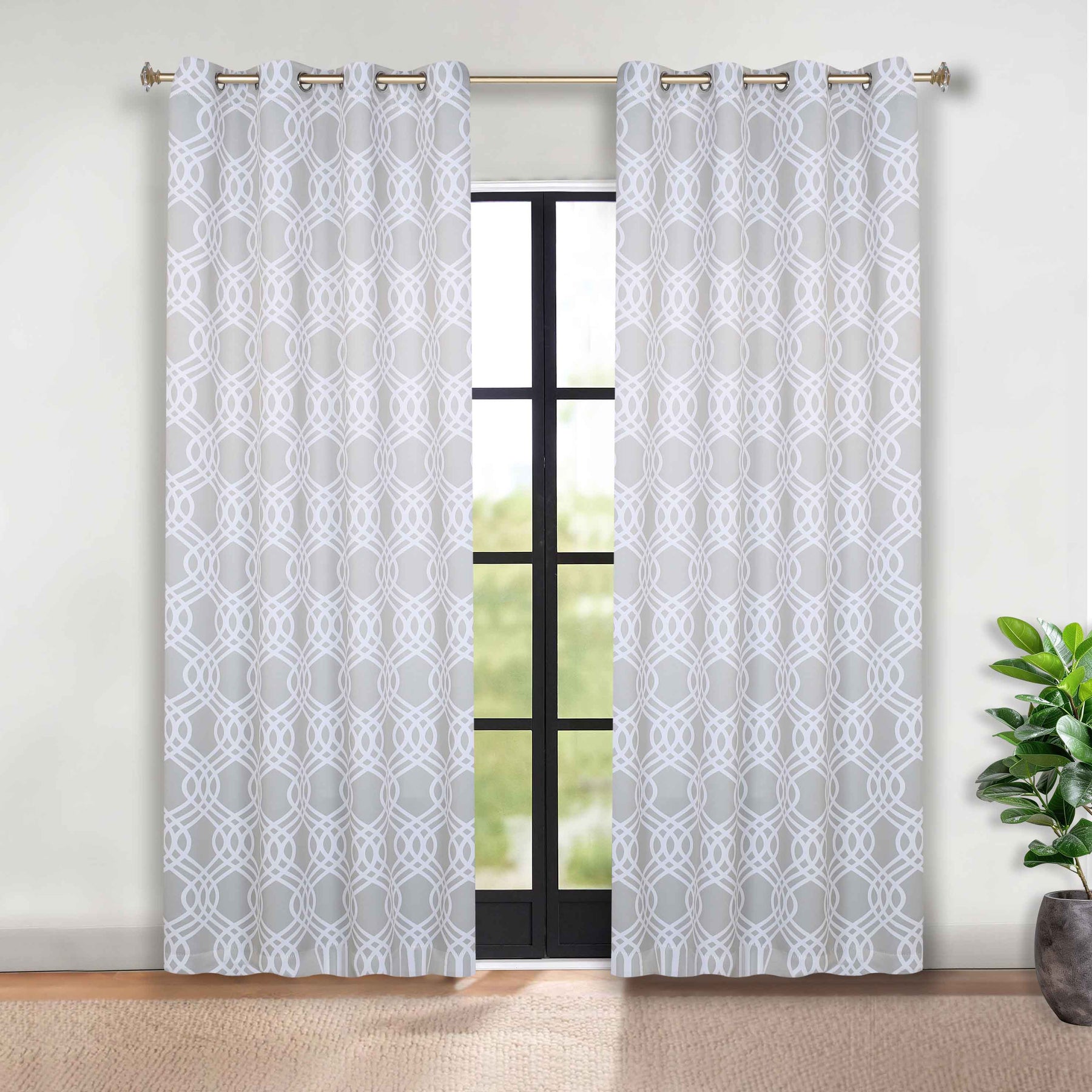 Ribbon Trellis Washable Room Darkening Blackout Curtains, Set of 2