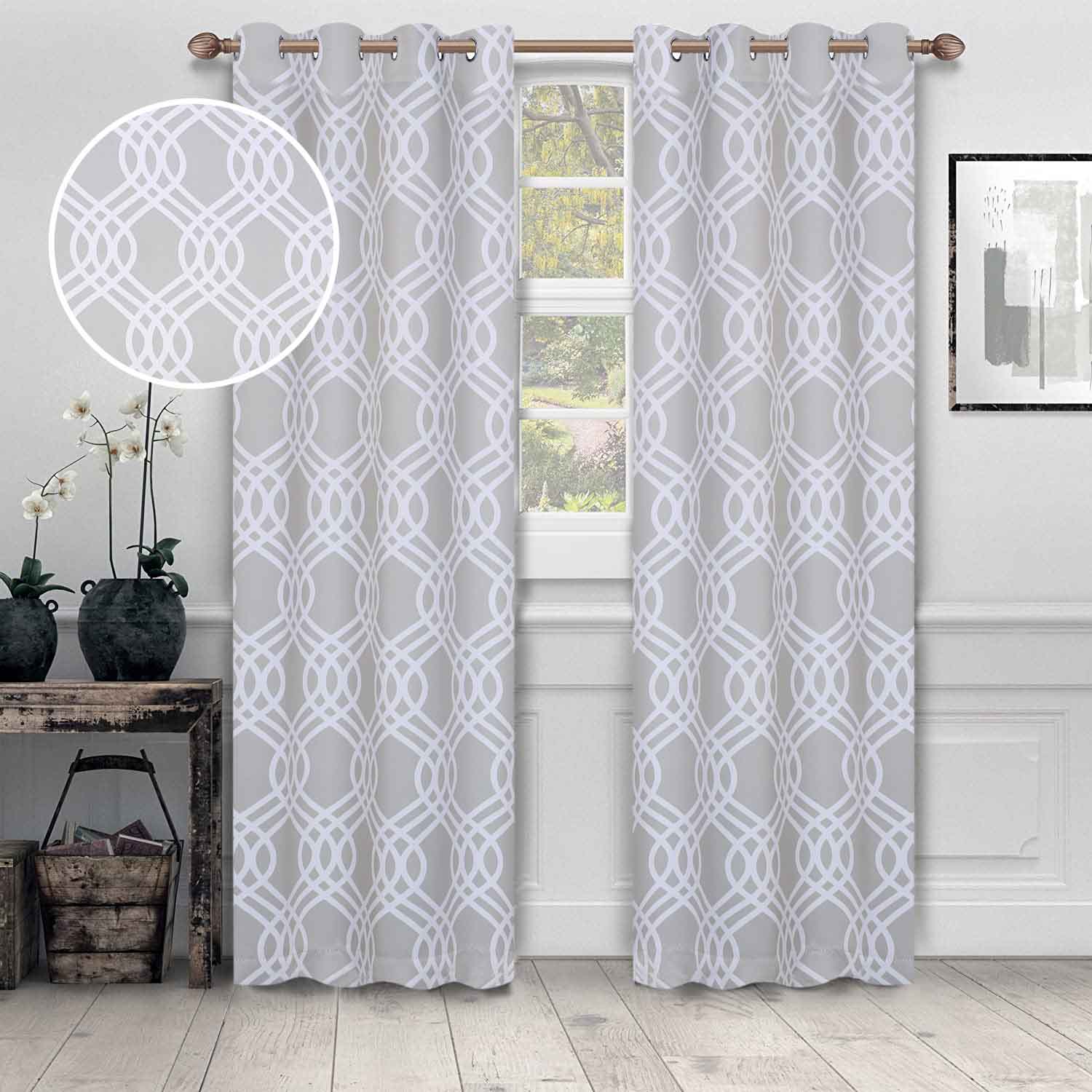Ribbon Trellis Washable Room Darkening Blackout Curtains, Set of 2