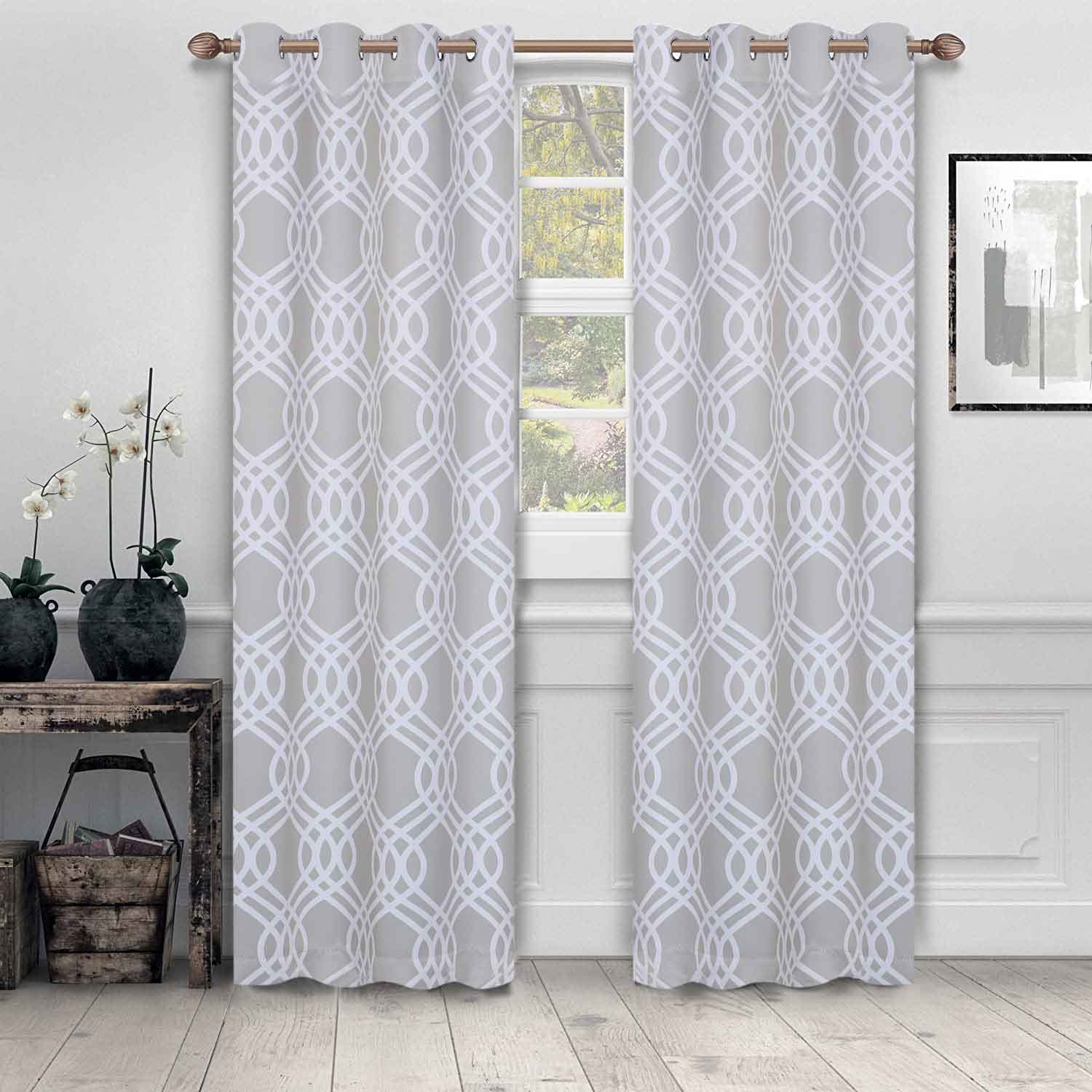 Ribbon Trellis Washable Room Darkening Blackout Curtains, Set of 2