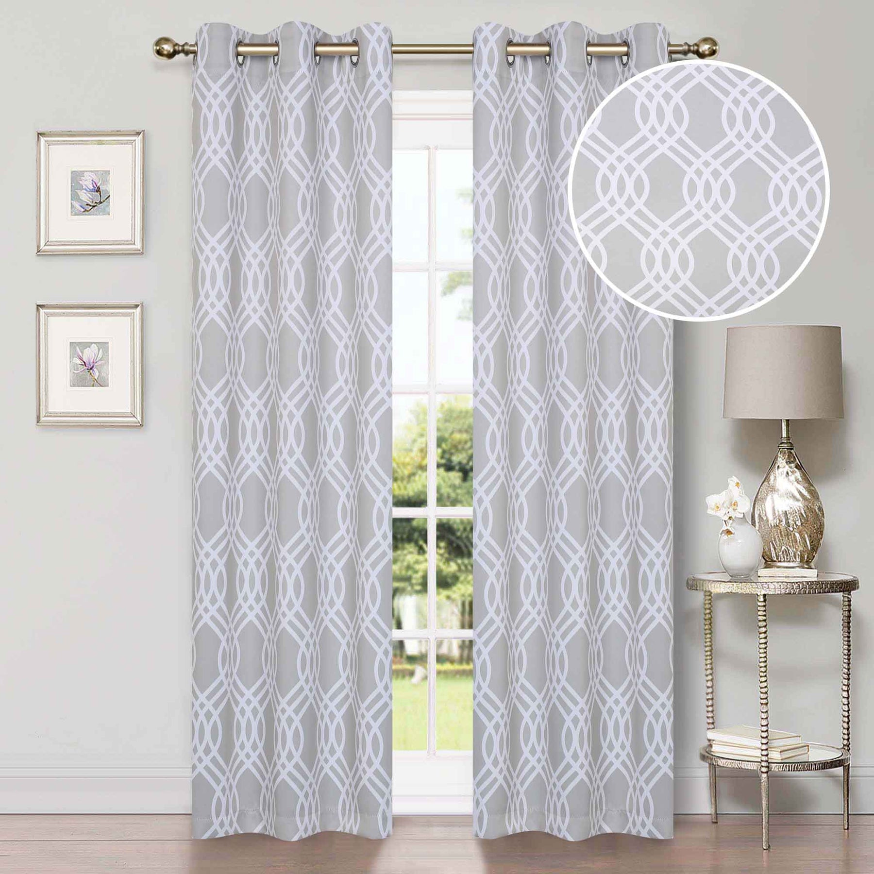 Ribbon Trellis Washable Room Darkening Blackout Curtains, Set of 2