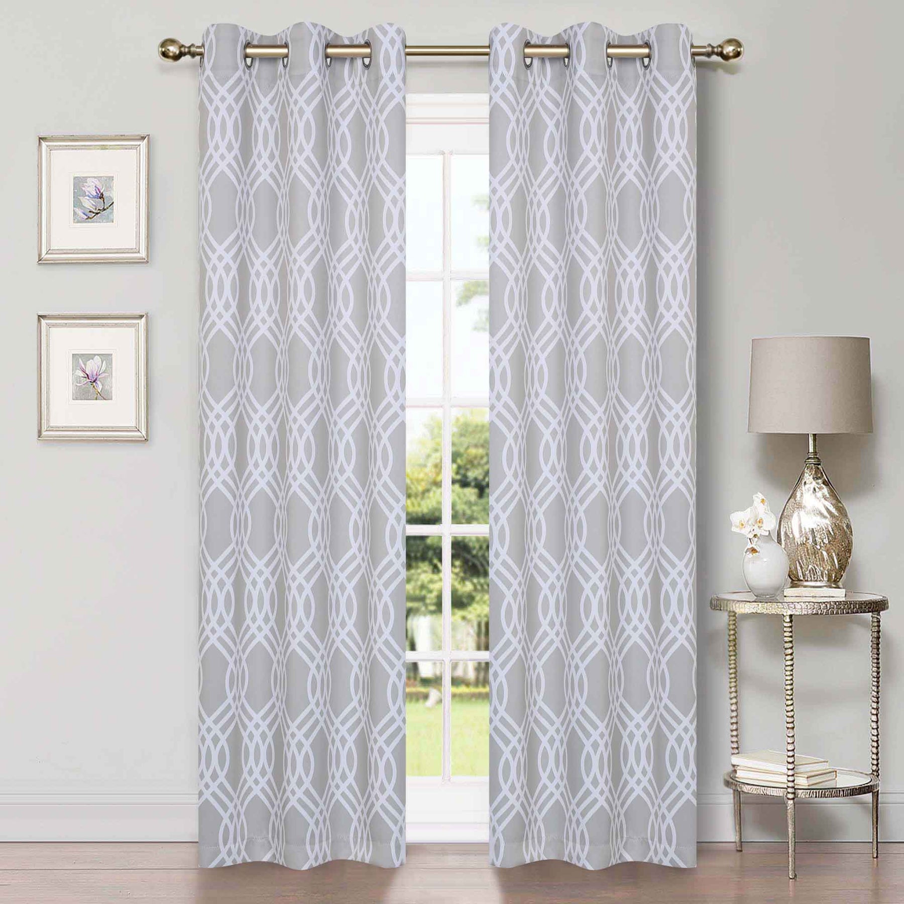 Ribbon Trellis Washable Room Darkening Blackout Curtains, Set of 2