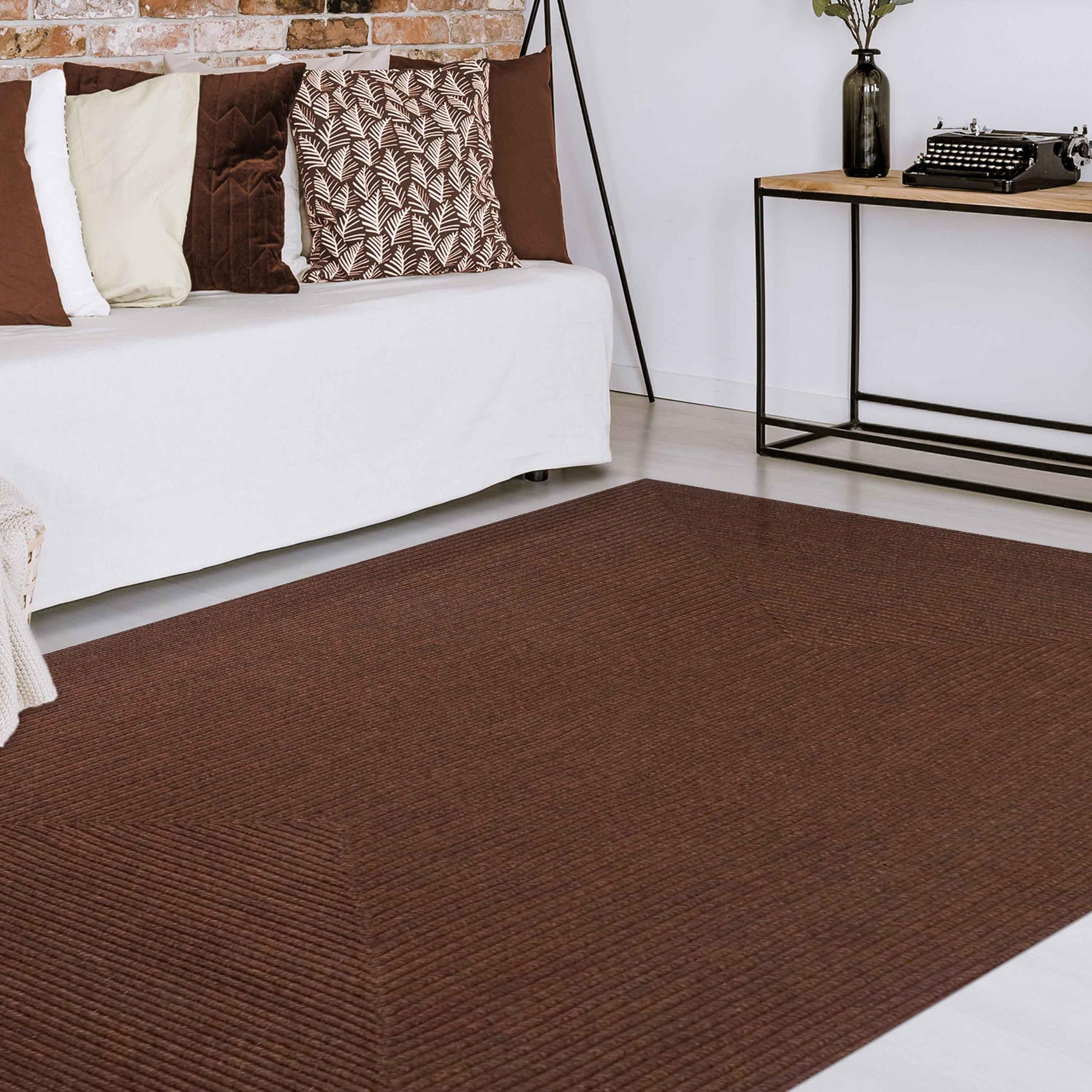 Bohemian Indoor Outdoor Rugs Solid Rectangle Braided Area Rug