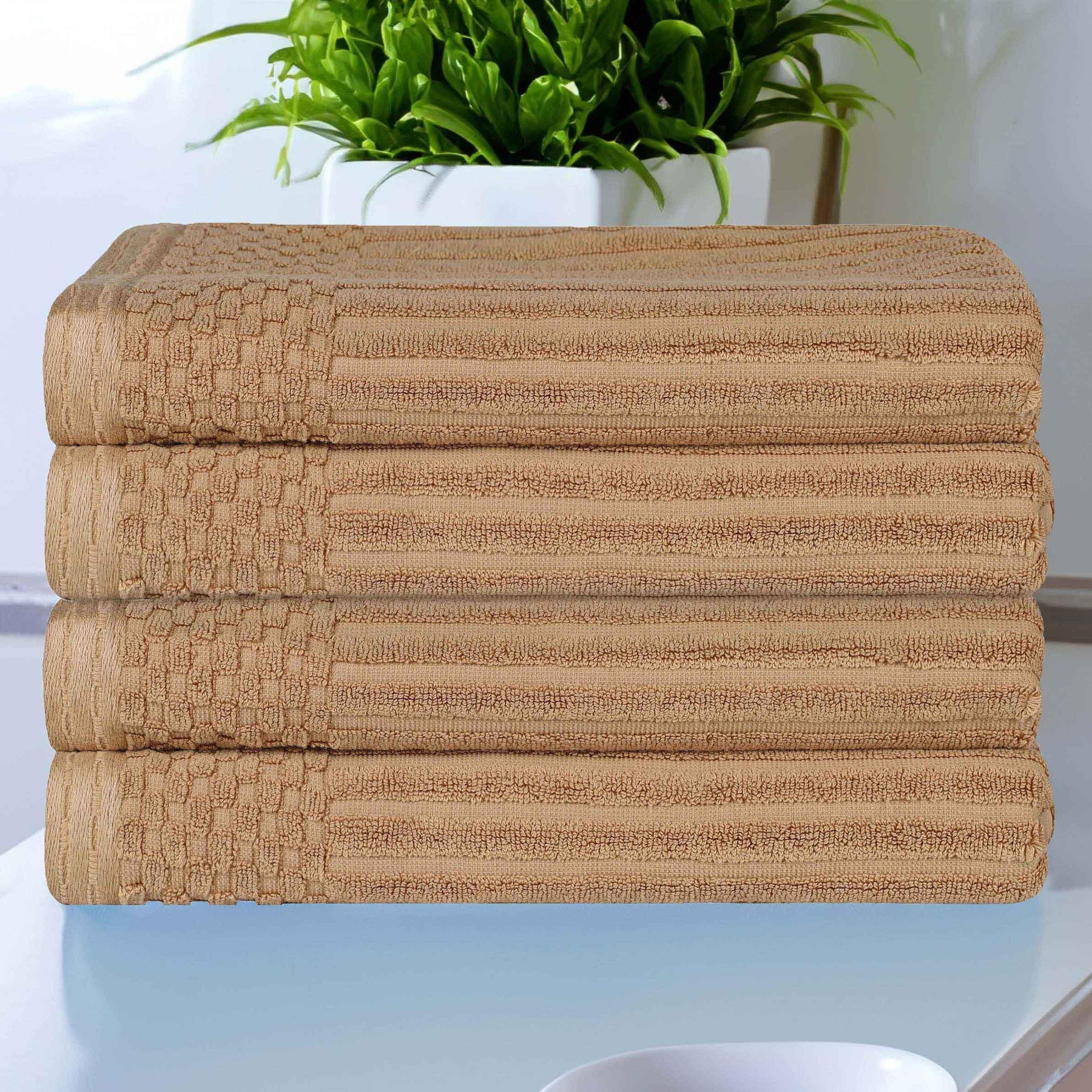 Soho Ribbed Cotton Absorbent Bath Towel Set of 4