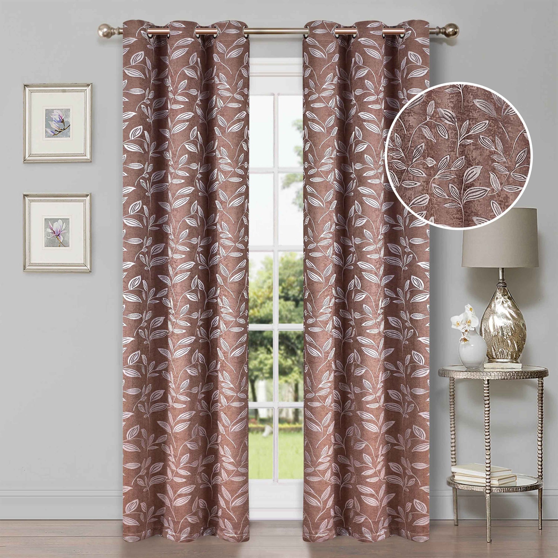 Leaves Room Darkening Blackout Curtain Panel Sets 8 Pieces