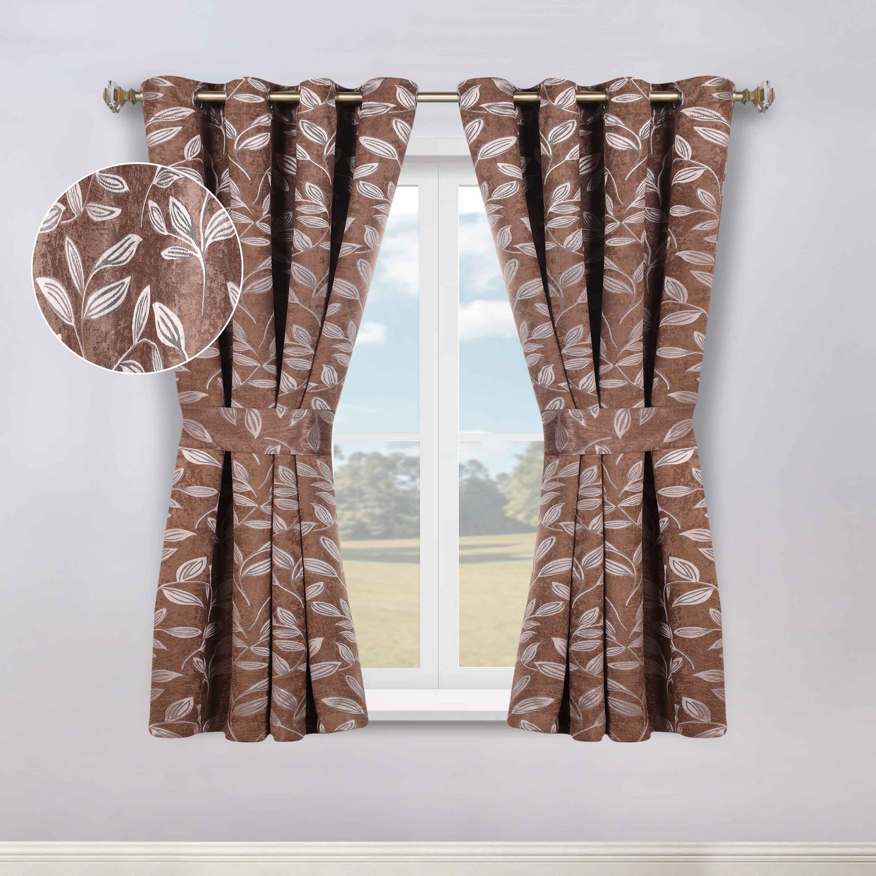Leaves Room Darkening Washable Blackout Curtain Panels, Set of 2