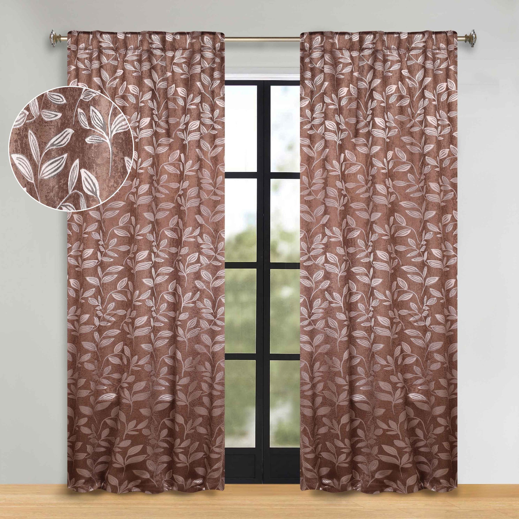 Leaves Room Darkening Back Tabs Blackout Curtain Panels, Set of 2