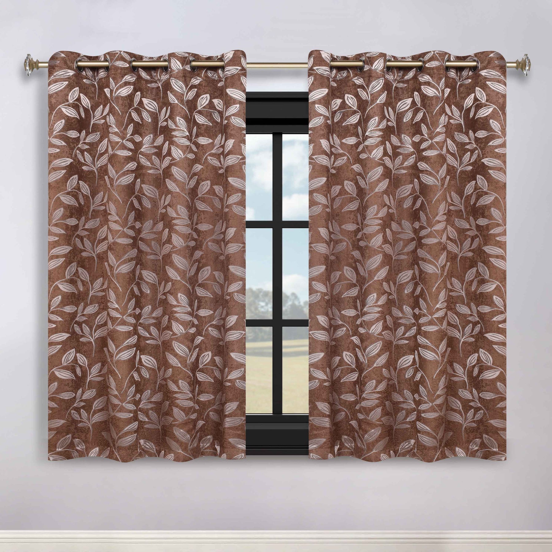 Leaves Room Darkening Washable Blackout Curtain Panels, Set of 2