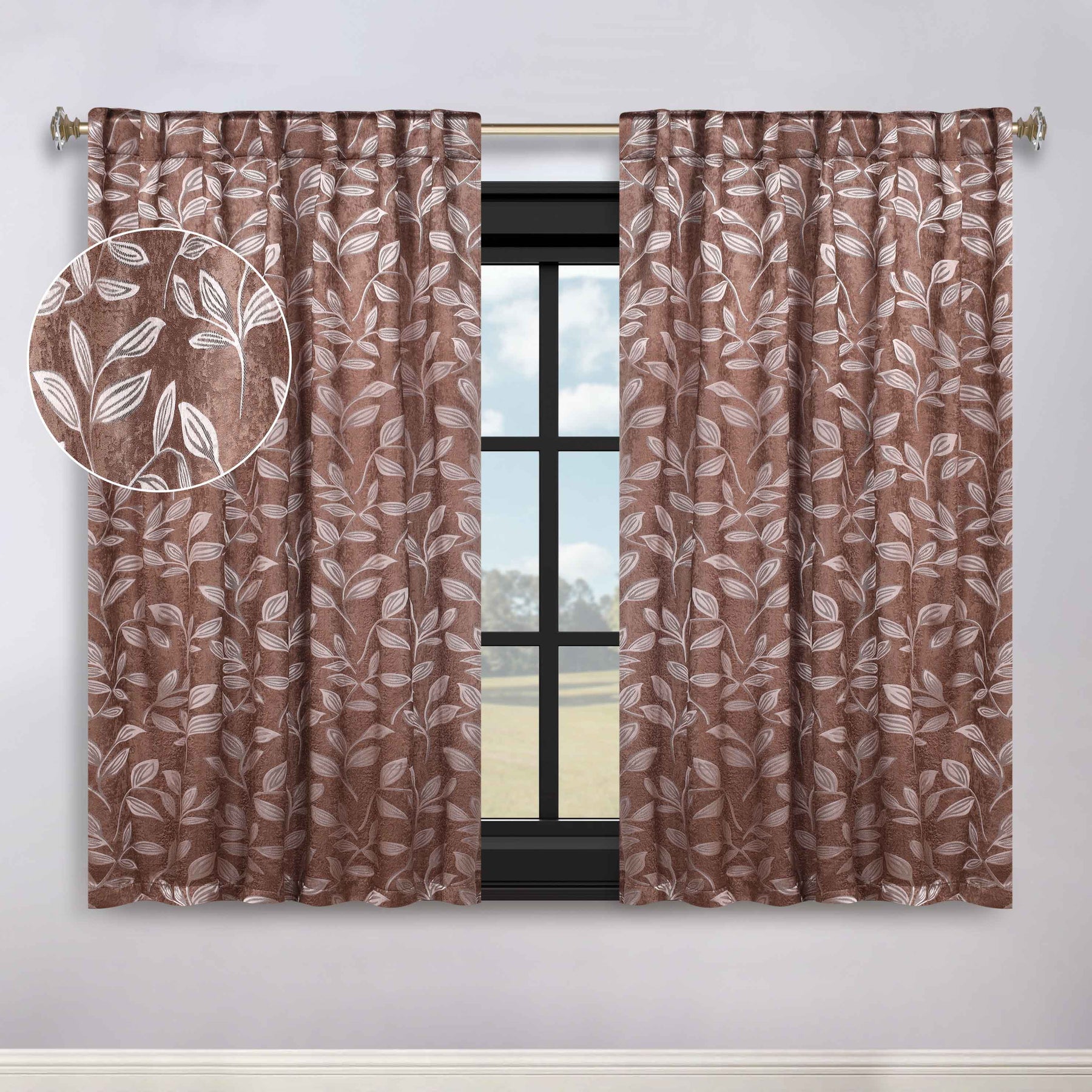 Leaves Room Darkening Back Tabs Blackout Curtain Panels, Set of 2