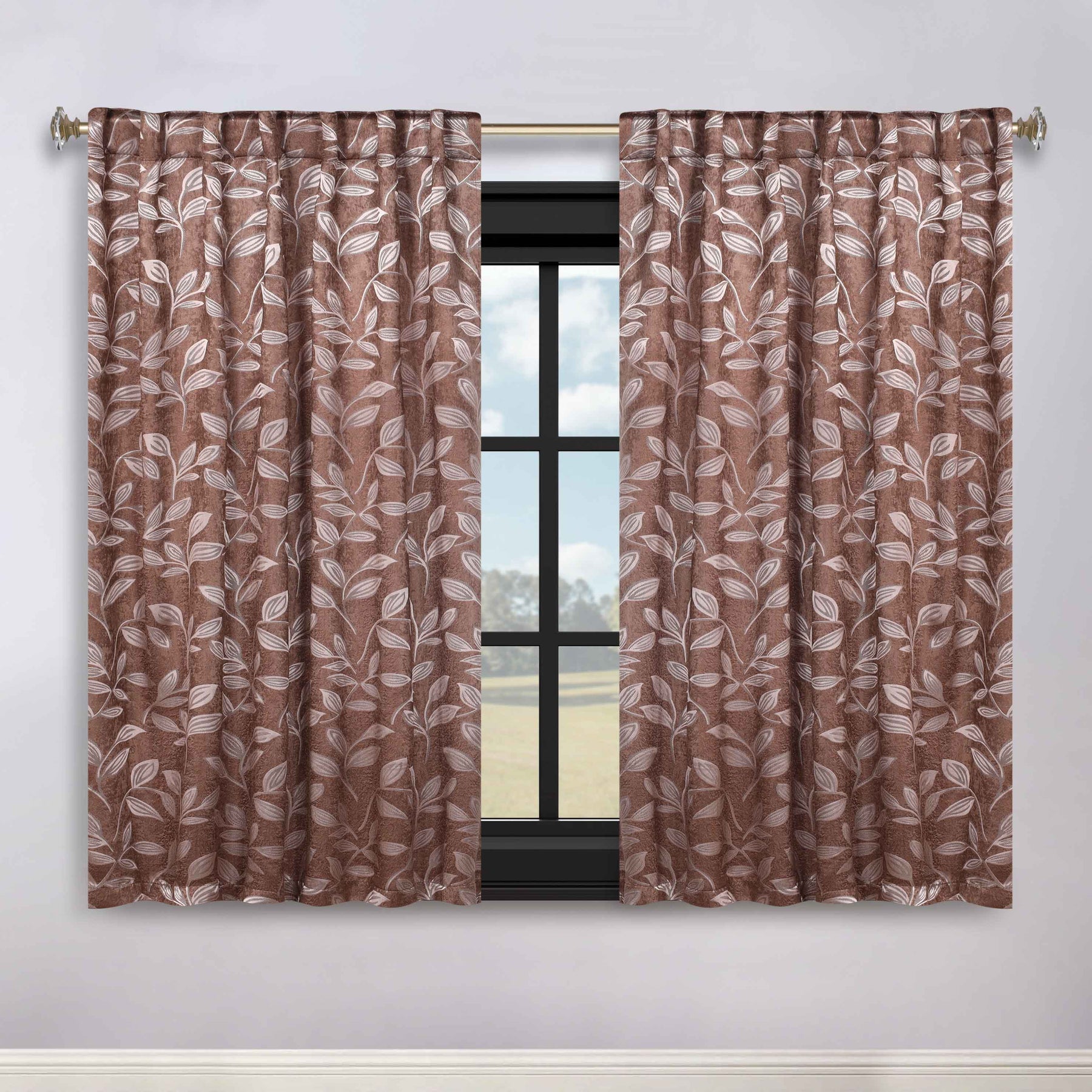 Leaves Room Darkening Back Tabs Blackout Curtain Panels, Set of 2
